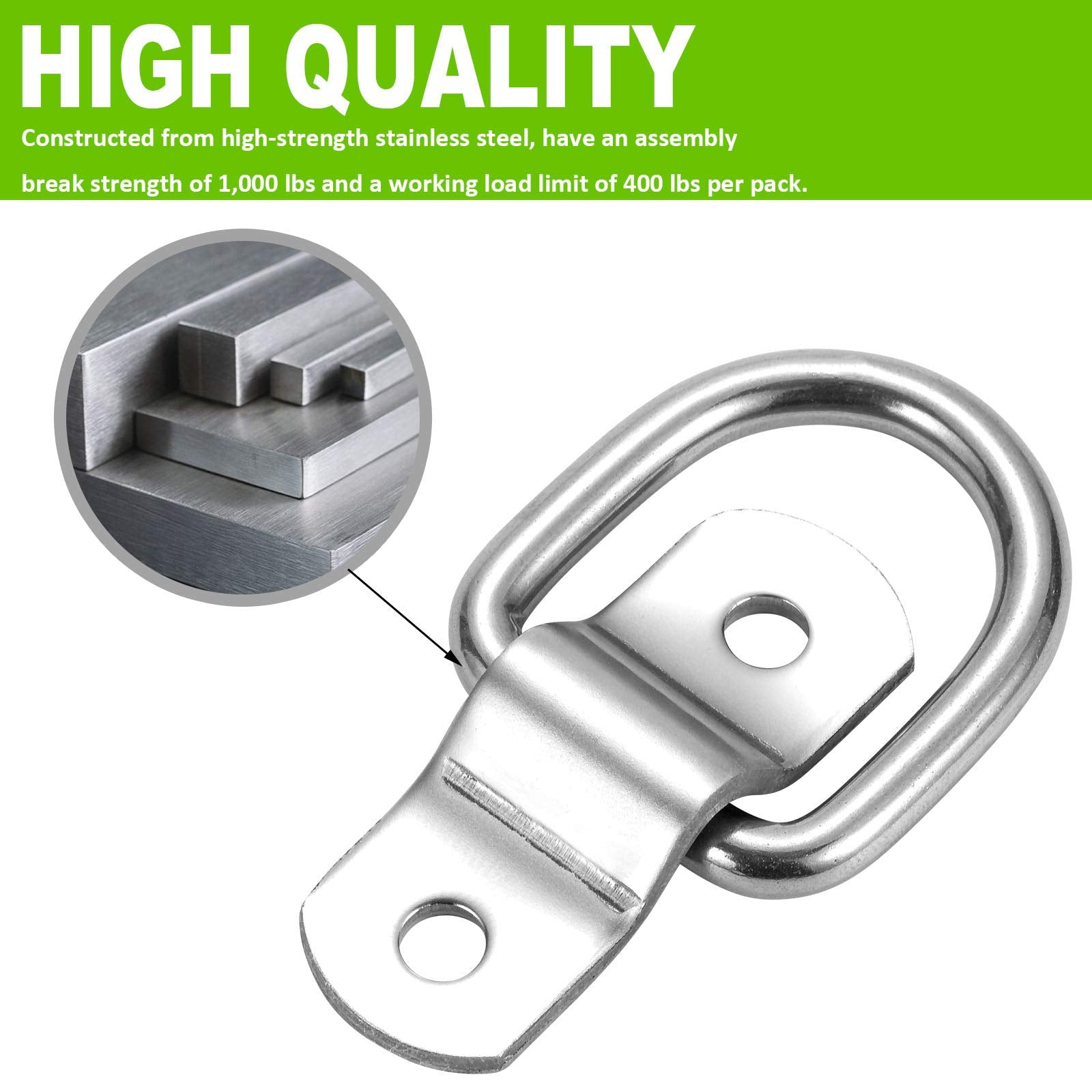 Czc Auto 12 Pack D Ring Tie Down Anchors 1/4 Heavy Duty Stainless Steel Trailer Tie Down Hooks For Truck, Trailer, Camper, Warehouse, Boat, Cargo Control & Surface Mount, With Screws