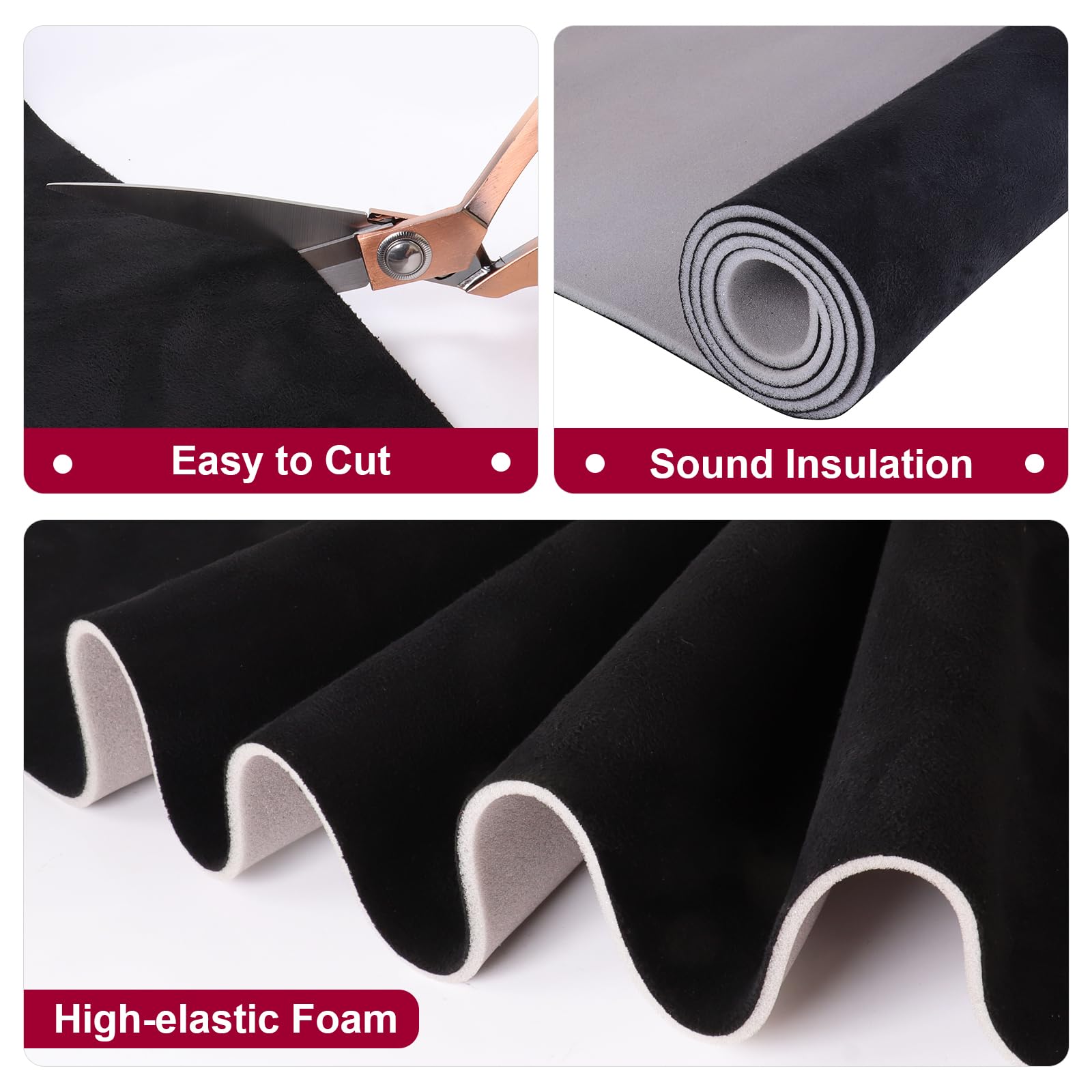 Car Elements Suede Headliner Fabric With Foam Backing 60'' W  120'' L Black Auto Suede Headliner Material Car Roof Upholstery Fa