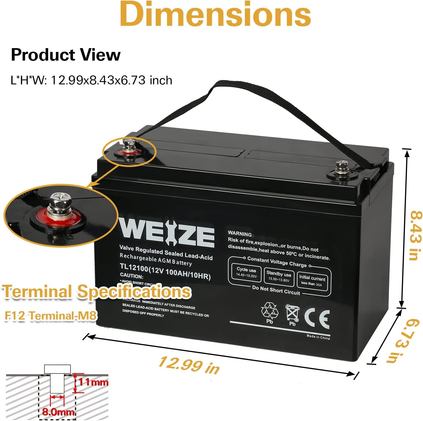 Weize 12V 100Ah Deep Cycle Battery, Group Size 31 Battery For Rv, Solar, Camping, Cabin, Marine And Off-Grid System, 1150A Max D