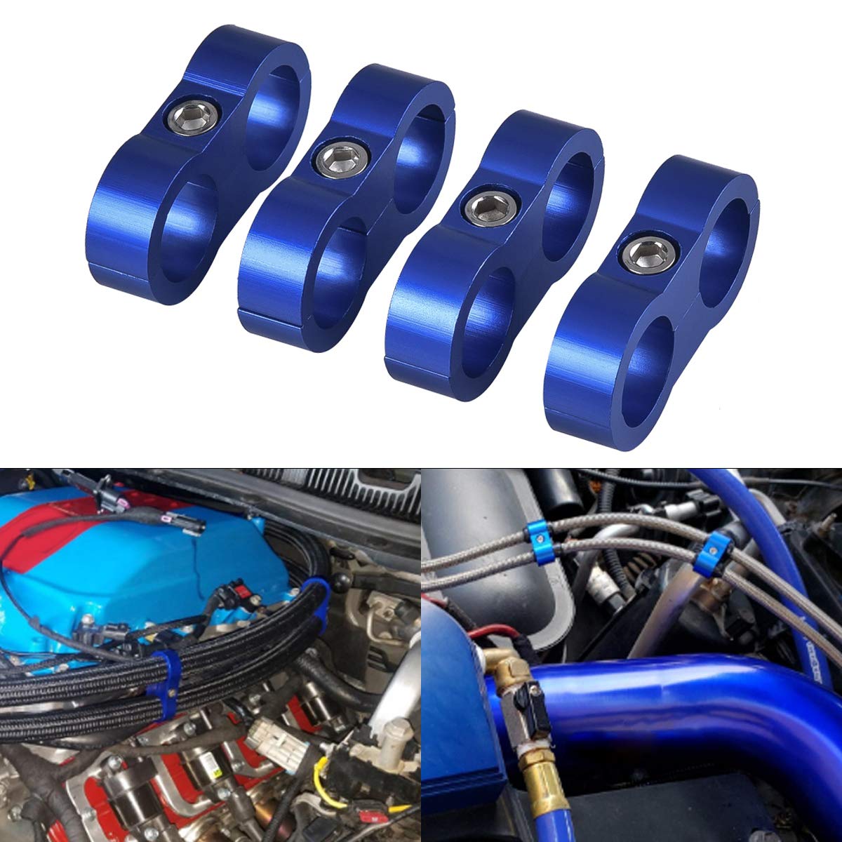 6An Hose Separator Clamp Fuel Line Mounting Clamps Aluminum Hose Fitting Adapter For 3/8 Fuel Hose, Oil Line, Brake Line, Water