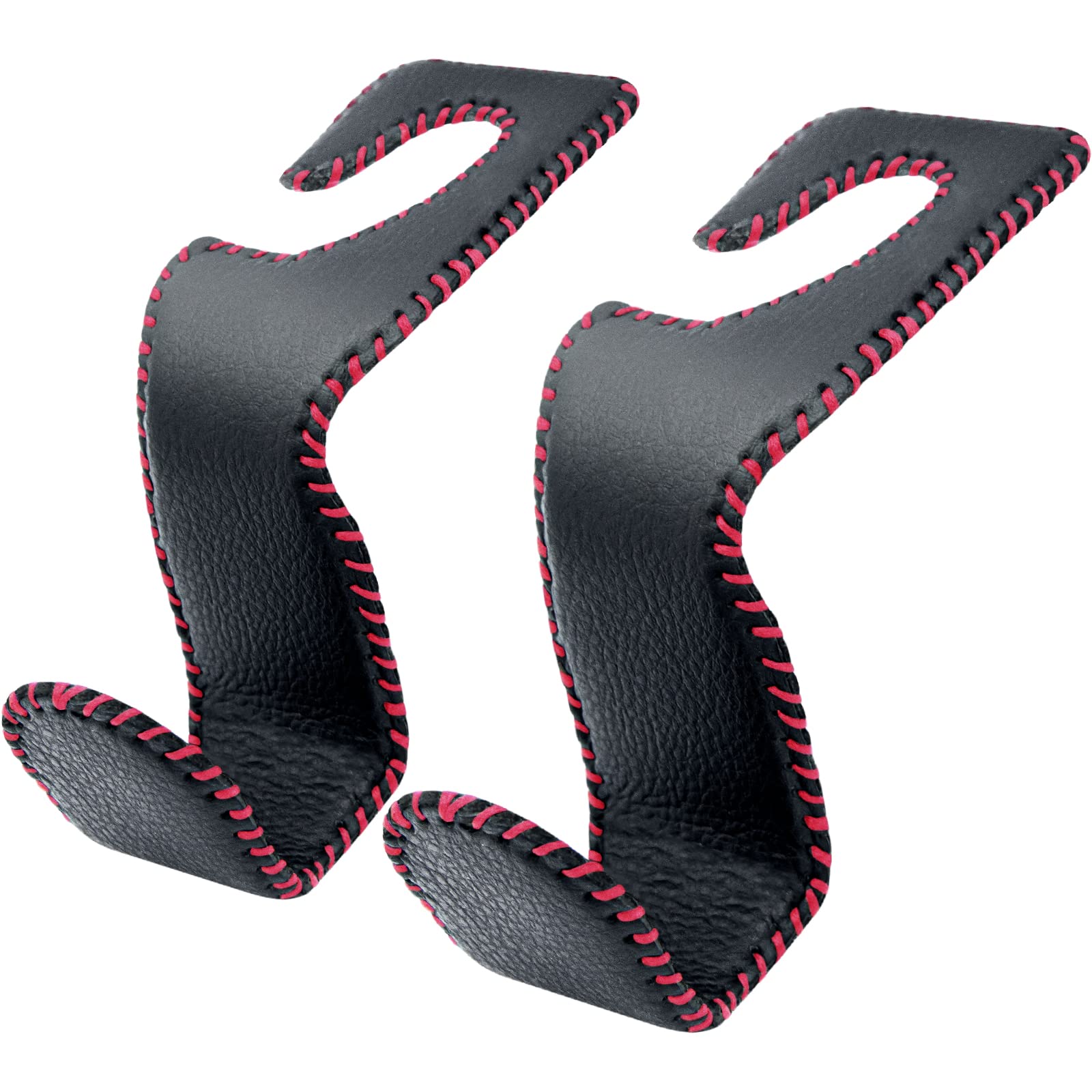 Etre Jeune Purse Hook For Car Headrest, Leather Back Seat Organizer Hanger Holder Hook For Hanging Purses And Bags And Coats, 2Pack Black&Red