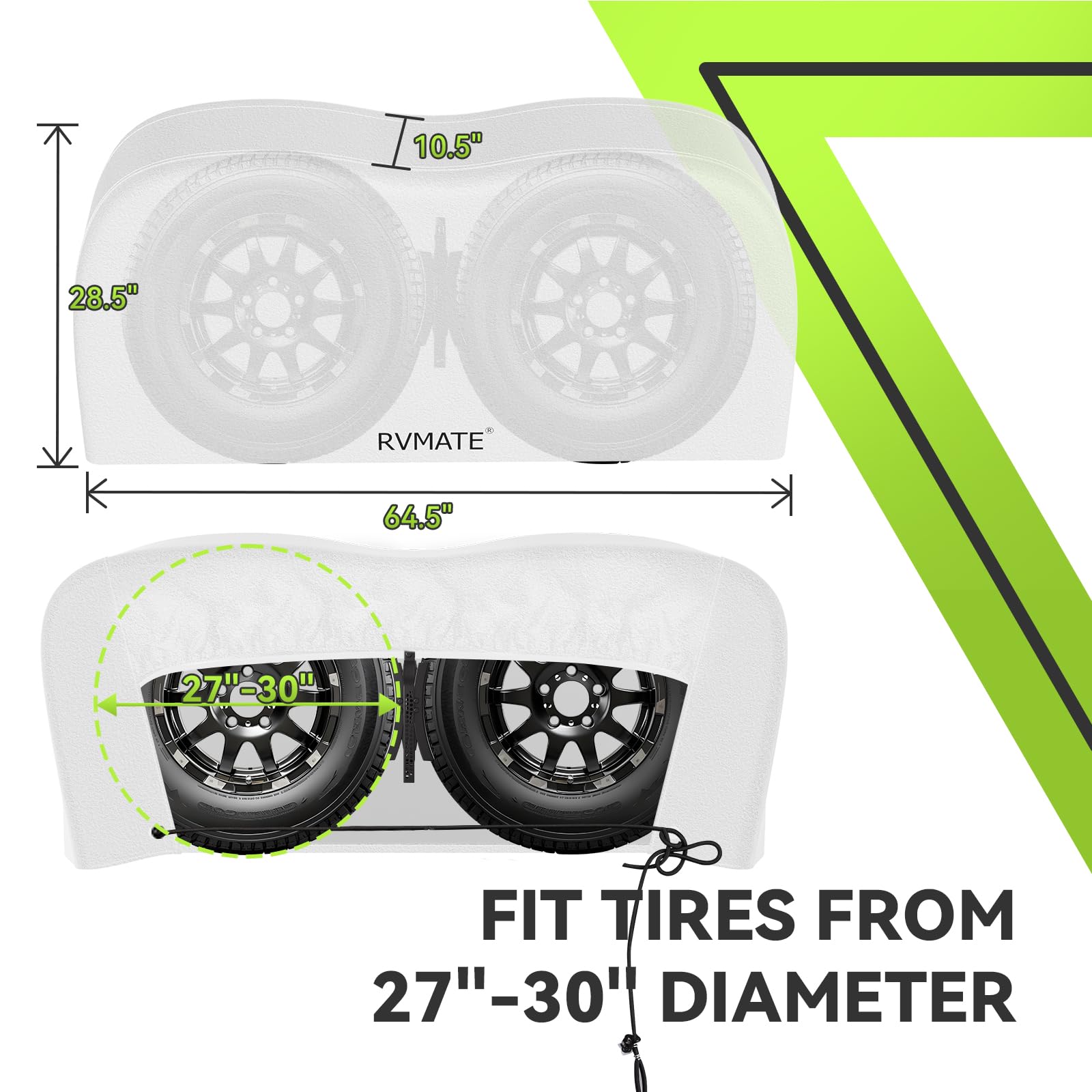 Rvmate Rv Tire Covers, Dual Axle Wheel Cover (2 Pack) Fits 27''-30'' Diameter Tires, Waterproof Anti-Uv White Dual Tire Covers R
