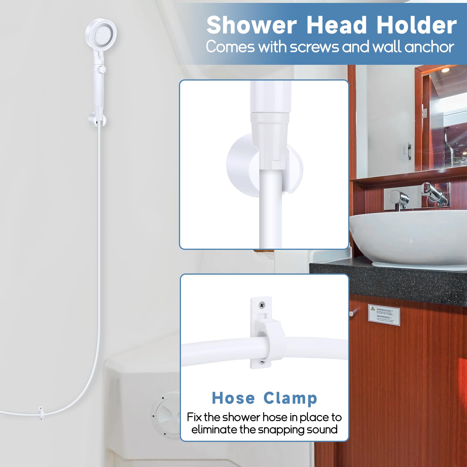 Rv Shower Head With Hose, 5+1 Mode High Pressure Shower Head Replacement With On/Off Switch, Water Saving Motorhome Shower Head,