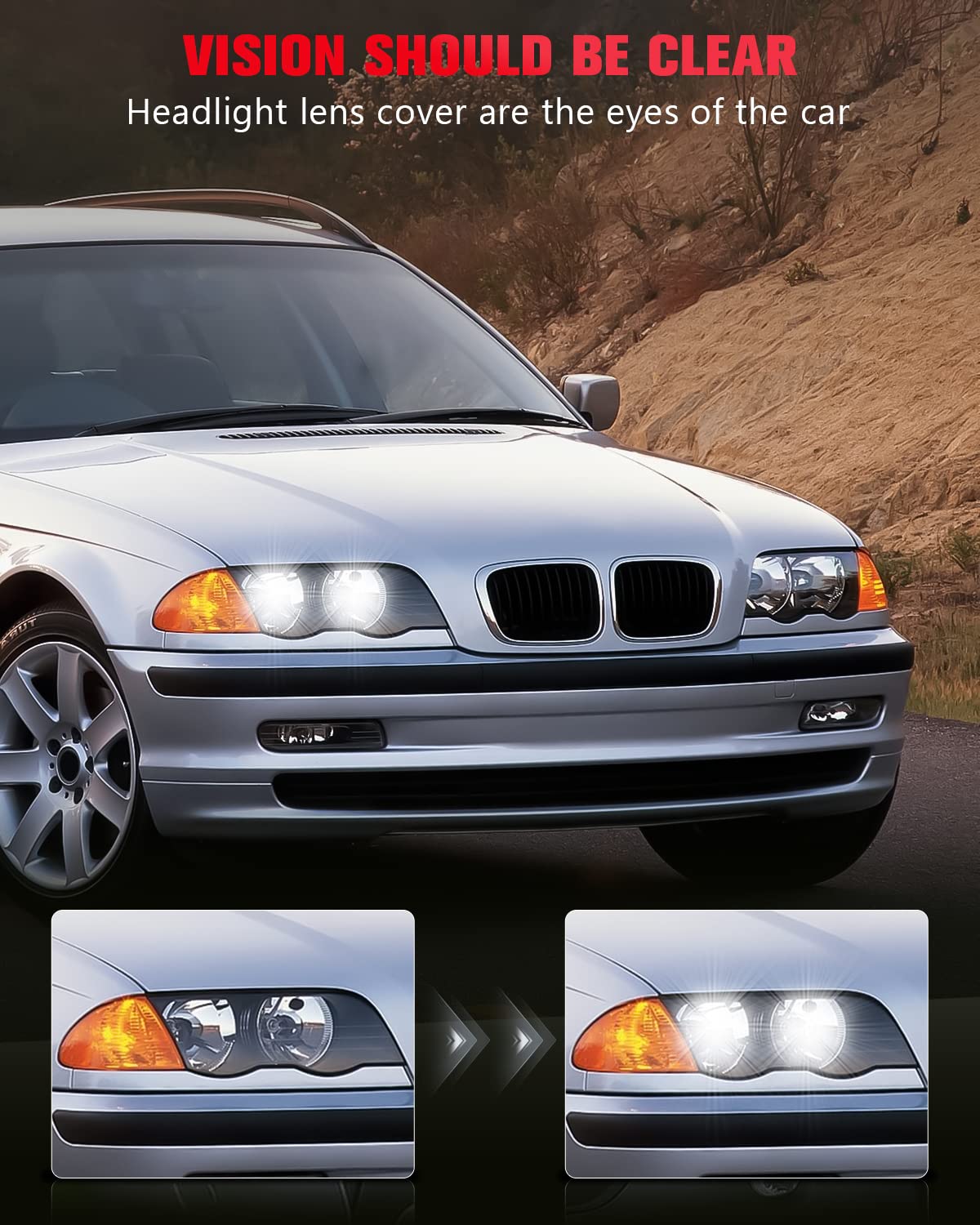 2Pc Left And Right Side Car Headlight Headlamp Lense Clear Lens Cover Replacement Fit For 1998-2001 Bmw 323I;1998-2000 Bmw 328I;