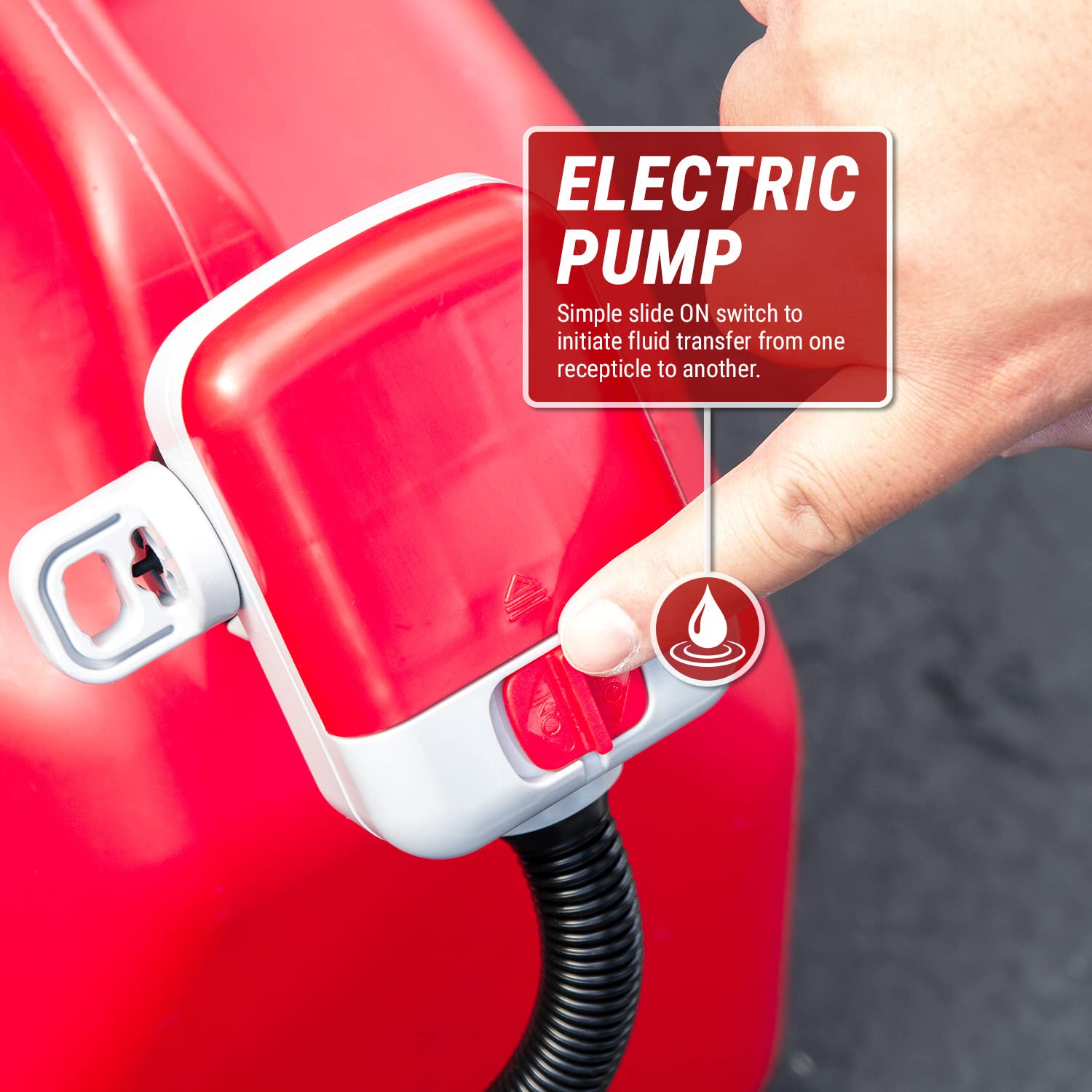 TERA PUMP Gas Can Liquid Transfer Pump Battery Operated (4 AA batteries), 4.1 ft. Long Hose w/Gas Pump Nozzle for Easy Flow Control, Fast Flow 2.5 Gal/Min