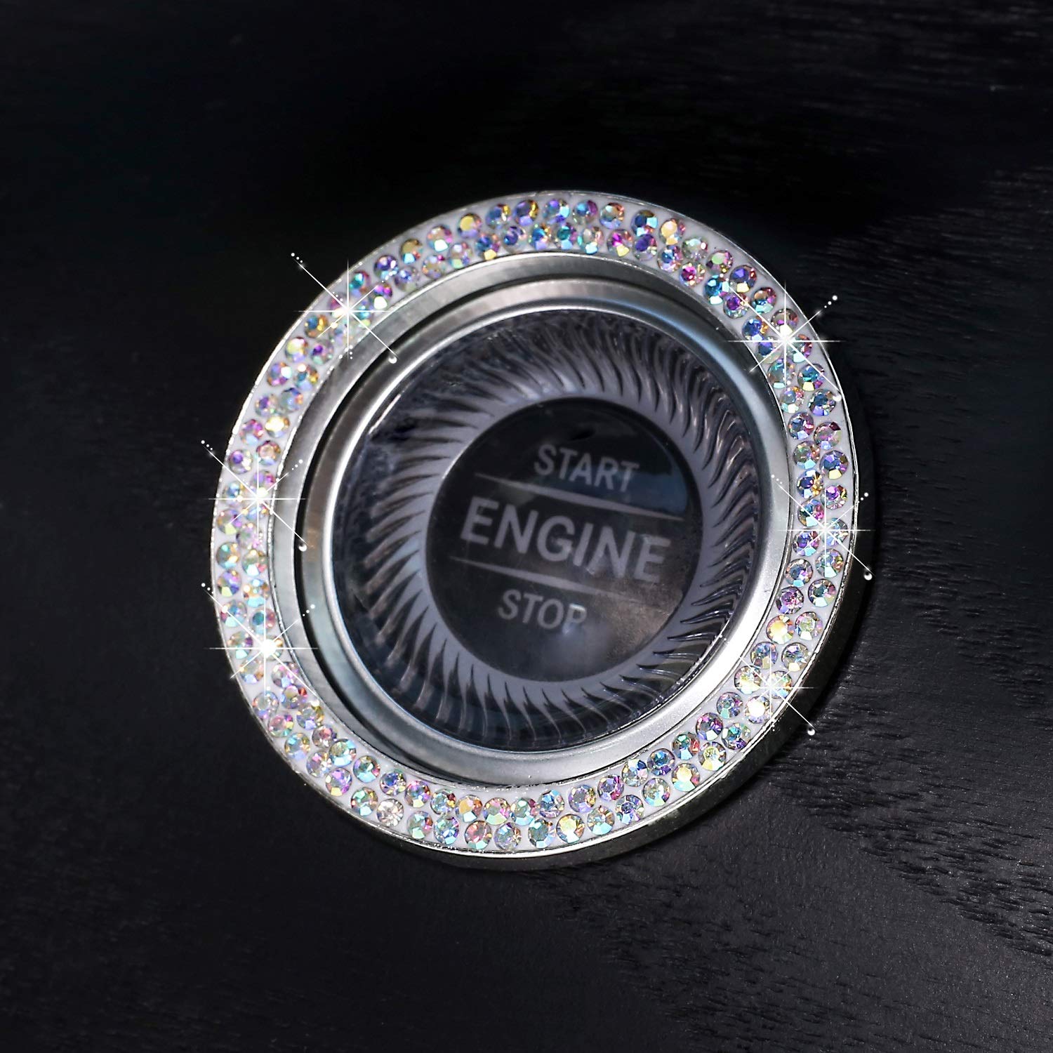 Tobequeen Crystal Ring Sticker Multicolor Bling Ring Car Decal Start Engine Ignition Button For Women Girl Rhinestone Bling Car