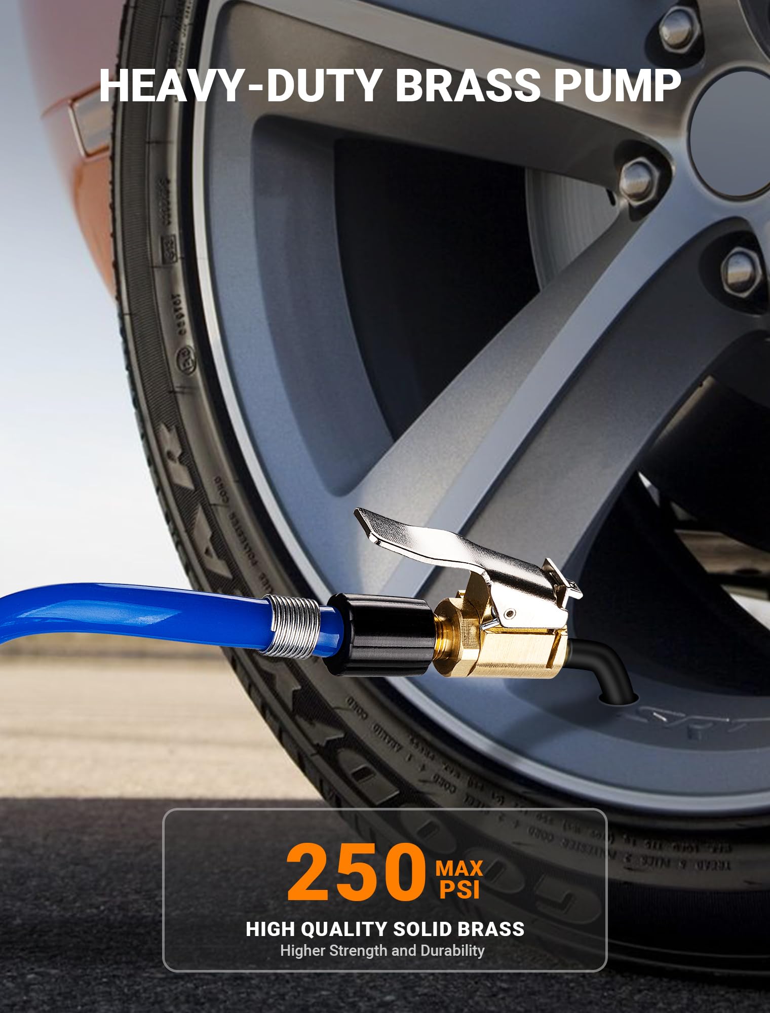 LUMITECO Brass Locking Tire Air Chuck - Tire Inflator Hose Adapter, Twist-On Connection, No Air Leakage, 1pc Thread Connector