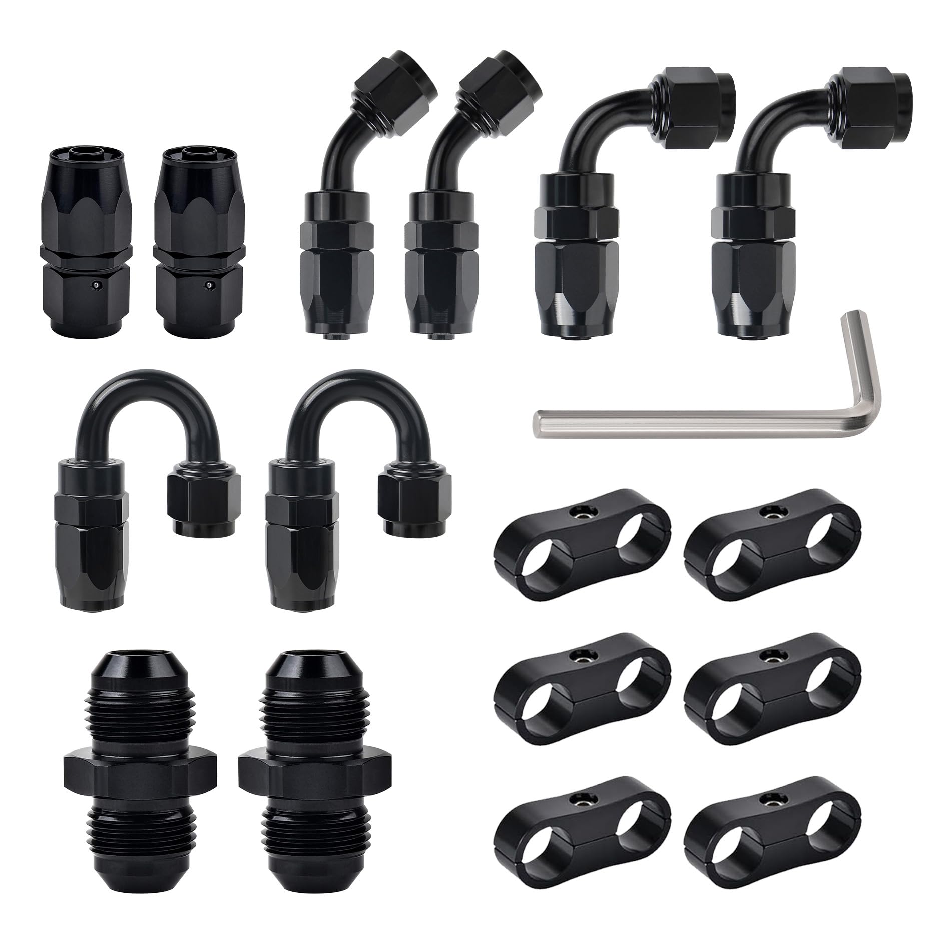 EVIL ENERGY 6AN Hose End Fitting Kit Straight 45 90 180 Degree with AN6 Male to Male Coupler & 6AN Hose Separator Clamp for CPE 