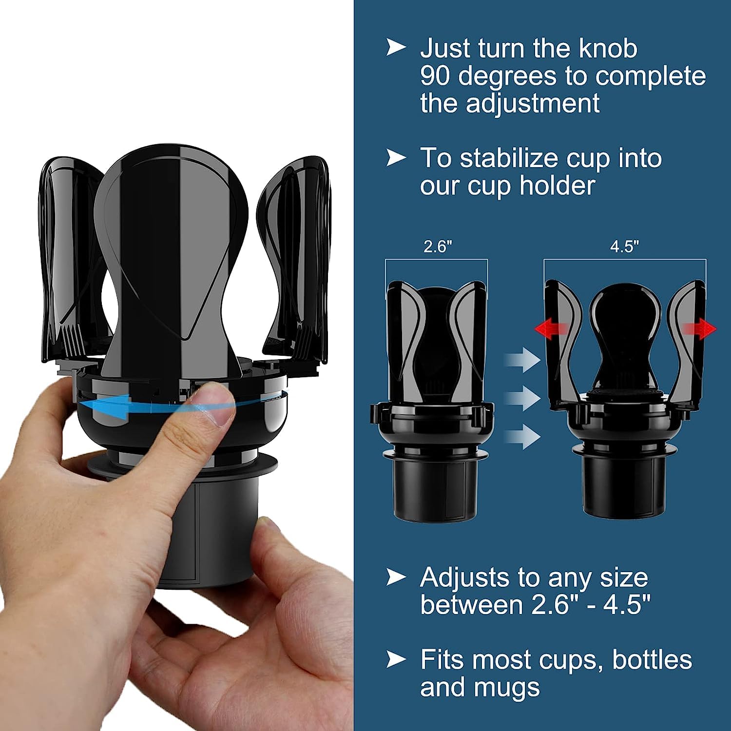 Car Cup Holder Expander, Cup Holder Extender Adapter With Expandable Arm And Adjustable Base, Compatible With Yeti Ramblers, Hyd