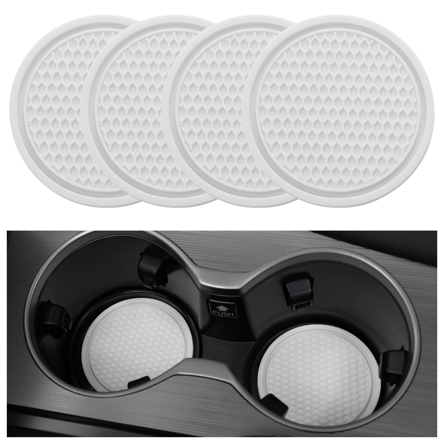 Singaro Car Cup Coaster, 4Pcs Universal Non-Slip Cup Holders Embedded In Ornaments Coaster, Car Interior Accessories, White