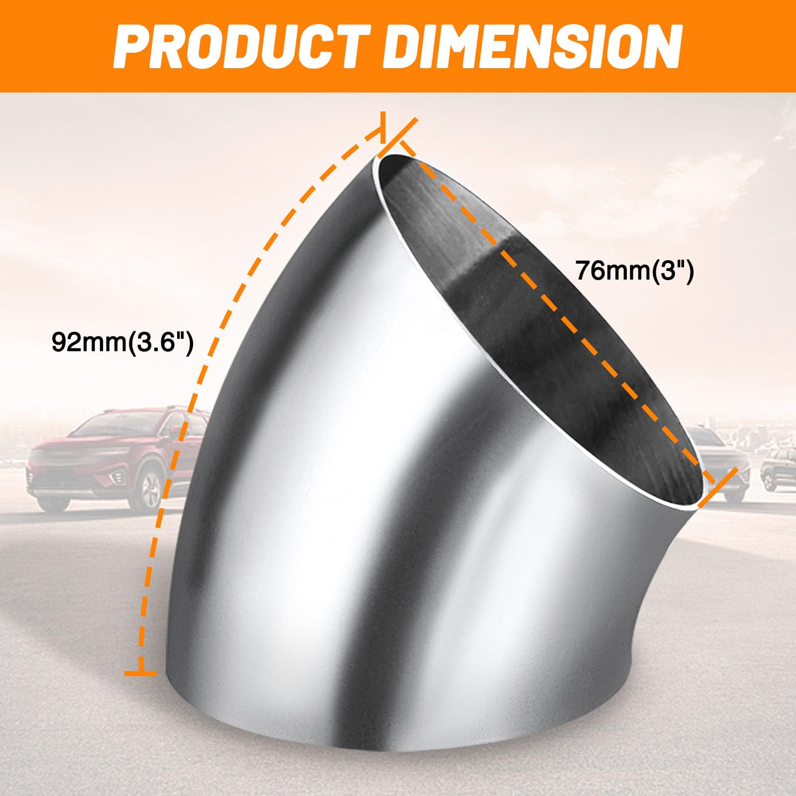 Tongze 3 Inch 45 Degree SS304 Stainless Steel Bend Tube Exhaust Elbow Pipe for Car Customized Modified Exhaust System-4pcs