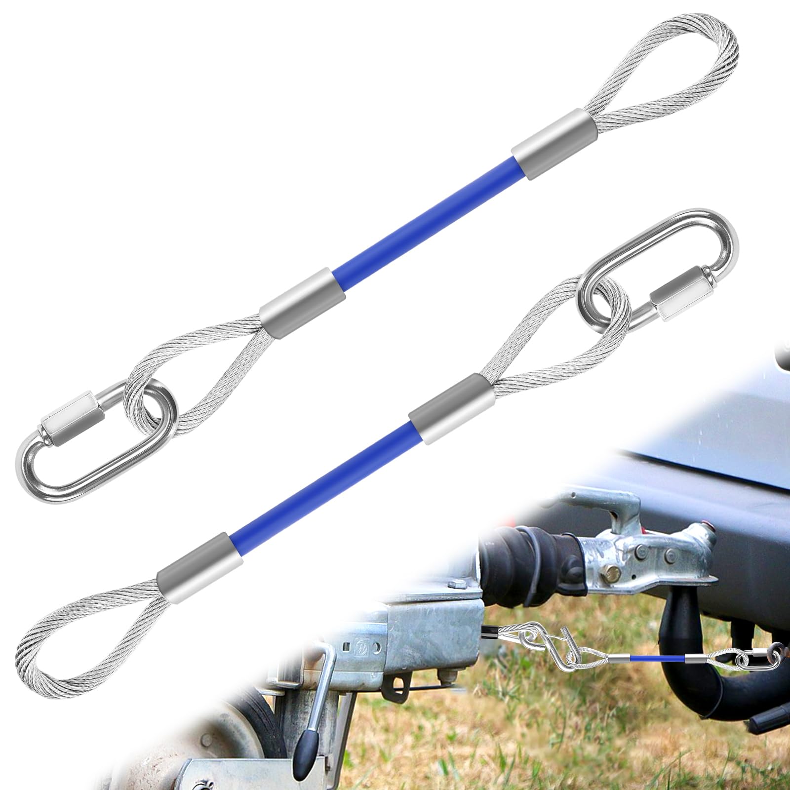 UCandy 2 Pack Trailer Safety Towing Cables,12 Inch Extension Cable with Snap Hook Safety Latches for Towing Bar 8000 Lbs Load Ca