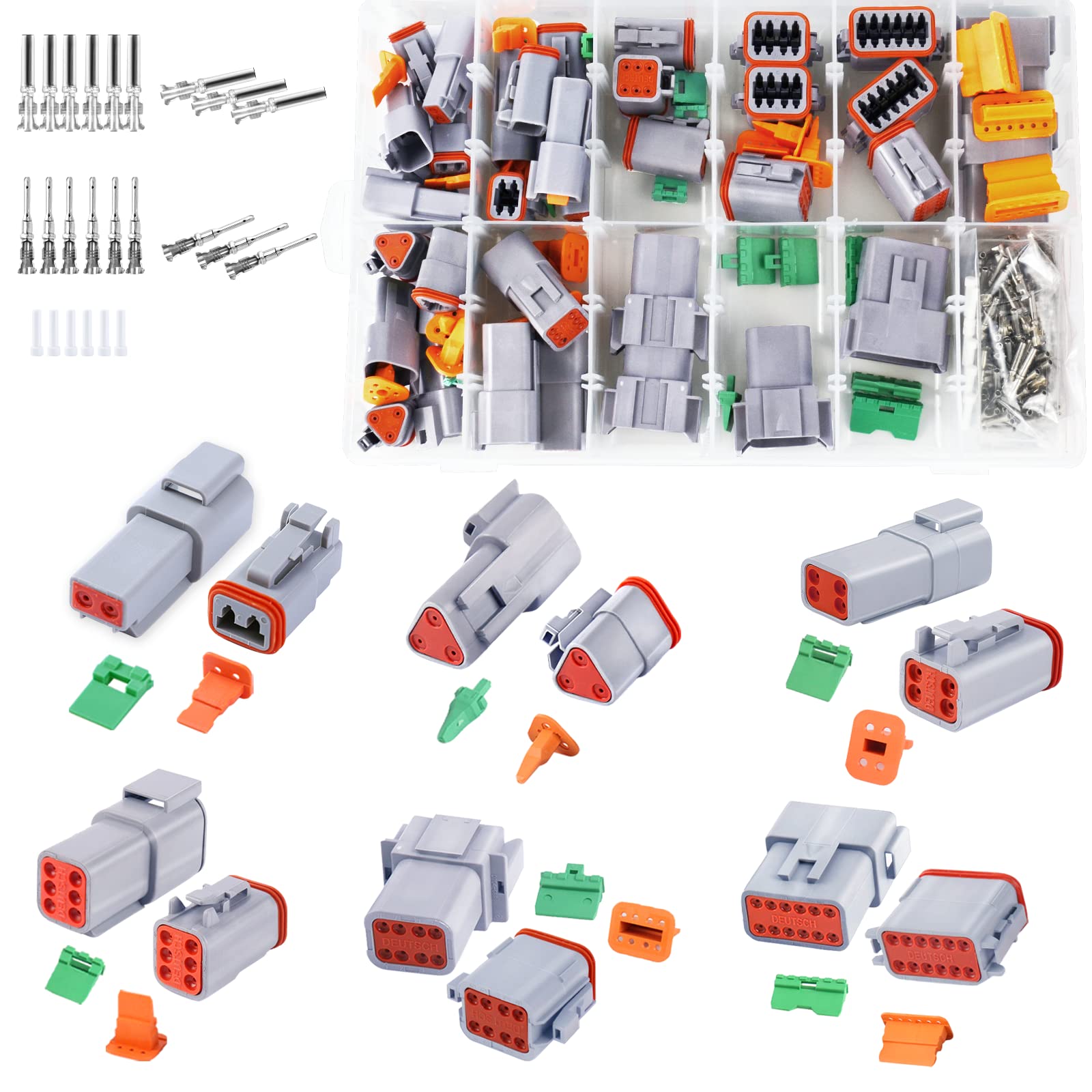288Pcs 3 Set Deutsch Dt Connector Kit, 2 3 4 6 8 12 Pin Gray Waterproof Electrical Connector With Stamped Contact And Seal Plug For Truck, Boat, Off-Road Vehicles, Agriculture, Motorcycle Wiring