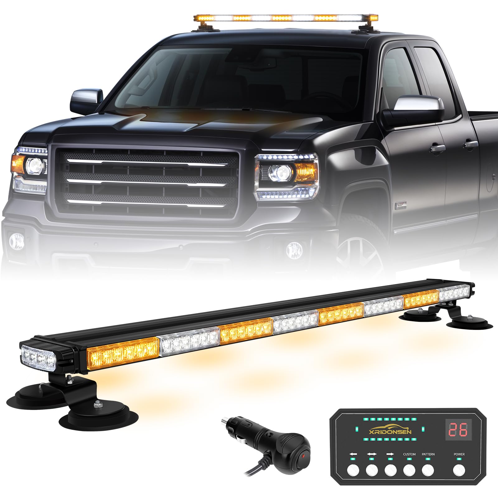 Xridonsen 37'' 104 Led Roof Top Strobe Light Bar Amber White Emergency Traffic Advisor Lights Double Side Warning Safety Flashin