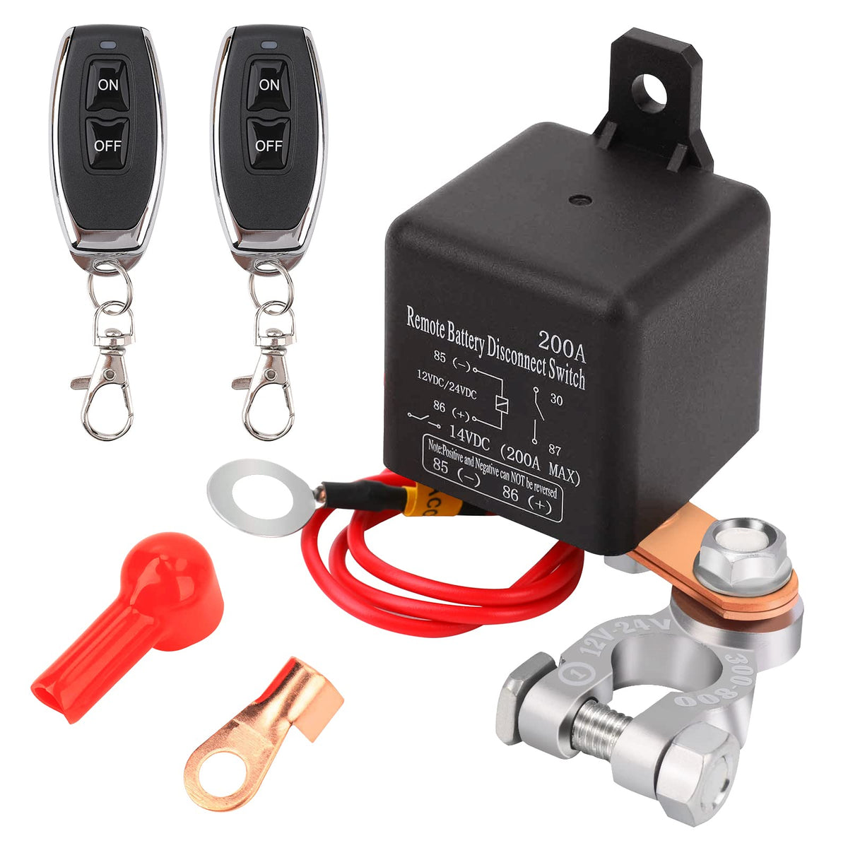Remote Battery Disconnect Switch Upgraded Kill Switch For Car Truck Dc12V 200A Remote Control Anti-Theft Prevent Battery Drain Isolator (Black Negative Wire At The Bottom)(360A Starting Current)