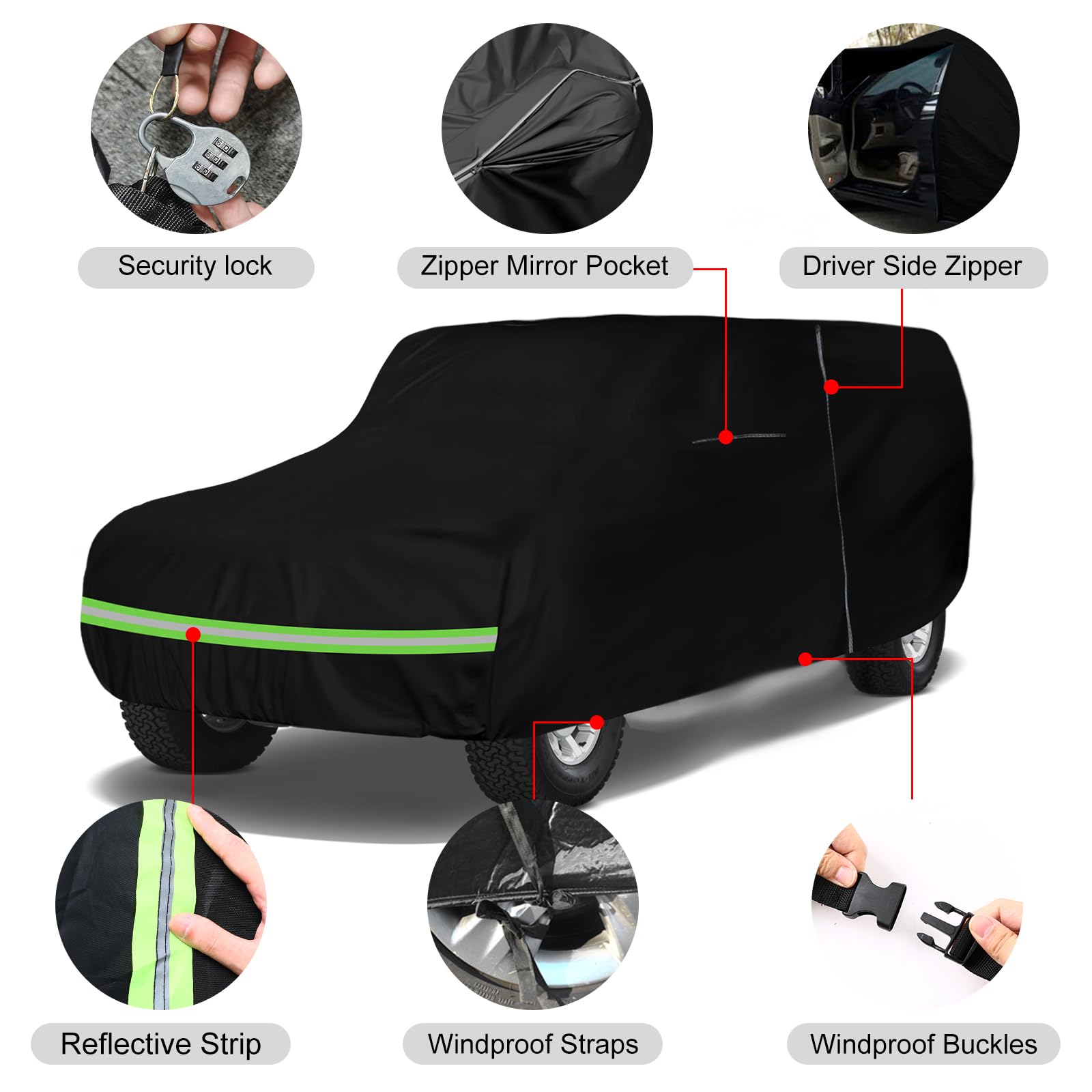 Waterproof Car Covers Replace For 1978-1996 Ford Bronco, 6 Layers All Weather Custom-Fit Car Cover With Zipper Door & Windproof