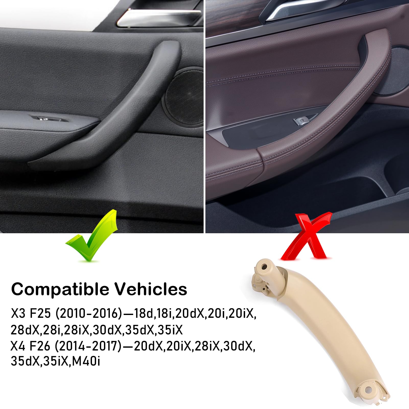 Jaronx Compatible With Bmw X3 F25/ X4 F26 Door Handle, Upgraded Inner Left Rear Passenger Side Door Pull Handles Interior Replac