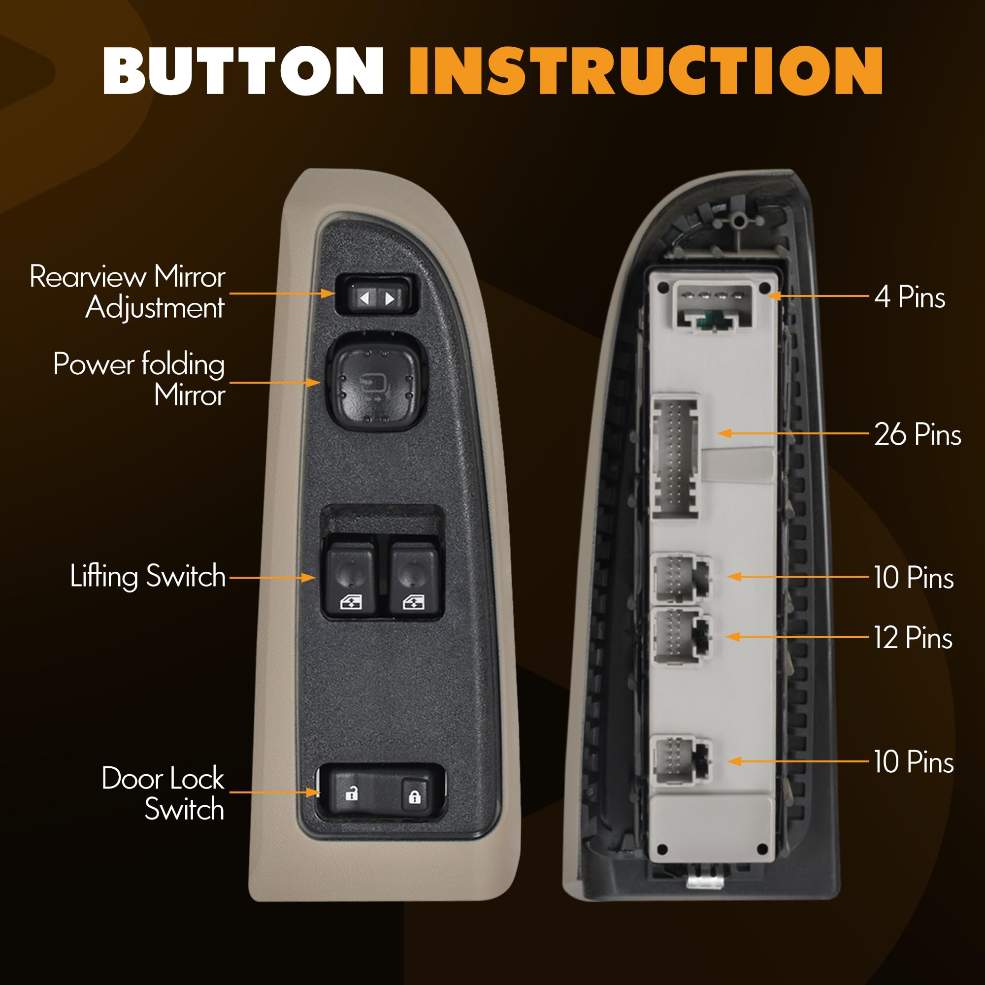 ASOPARTS 15883322 Front Driver Side Power Window Switch and Tan Bezel Assembly with Folding Mirror Switch Fit for 2003-2007 Chev
