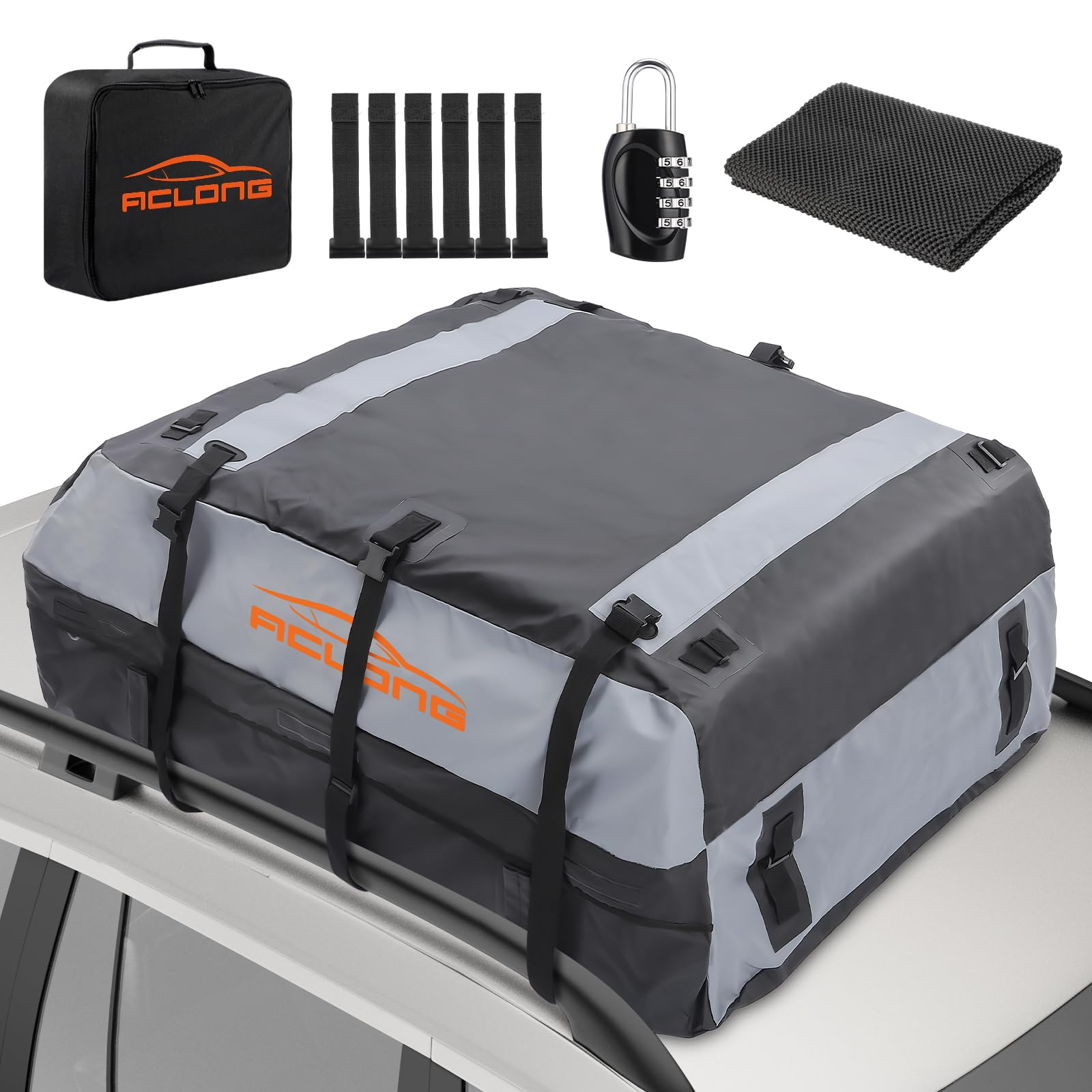 ACLONG Car Roof Bag 21 Cubic Feet 840D Waterproof Rooftop Cargo Carrier Bag for All Cars with/Without Racks Includes Anti-Slip M