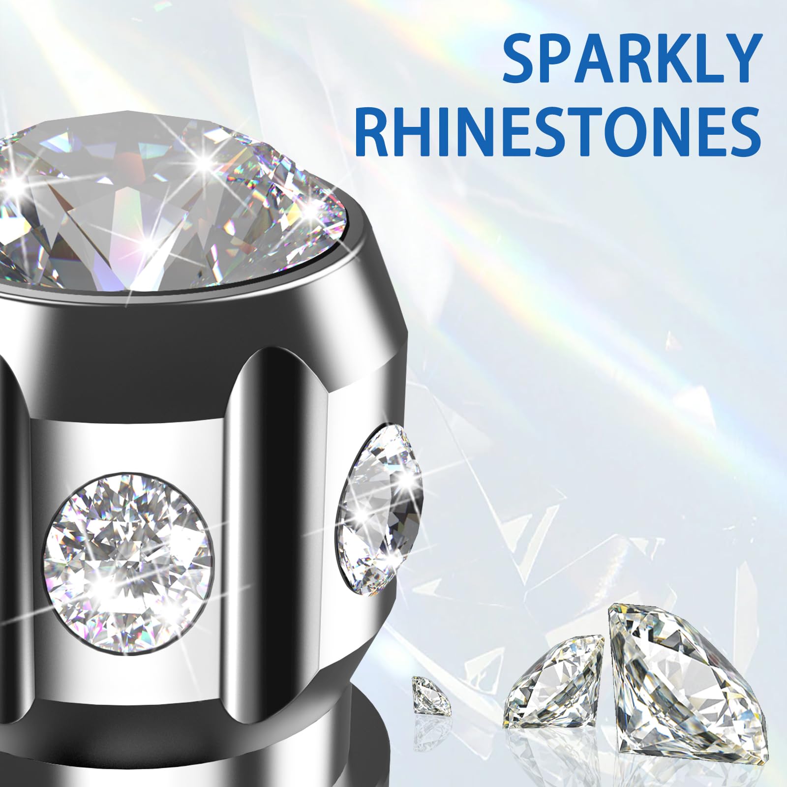 Quarkace Tire Valve Caps, Bling Valve Stem Caps With Sparkly Rhinestones, Tire Caps 4 Pack For Cars Suvs Trucks Motorcycles Bike