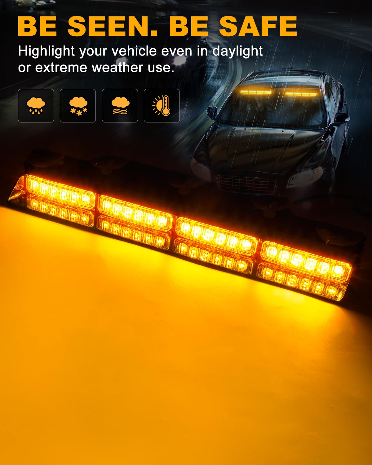 Hlauto 6Z4J Emergency Dash Strobe Lights: 2X16.8 Inch Amber Safety Lights, 48 Led Flashing Warning Hazard Interior Windshield Vi
