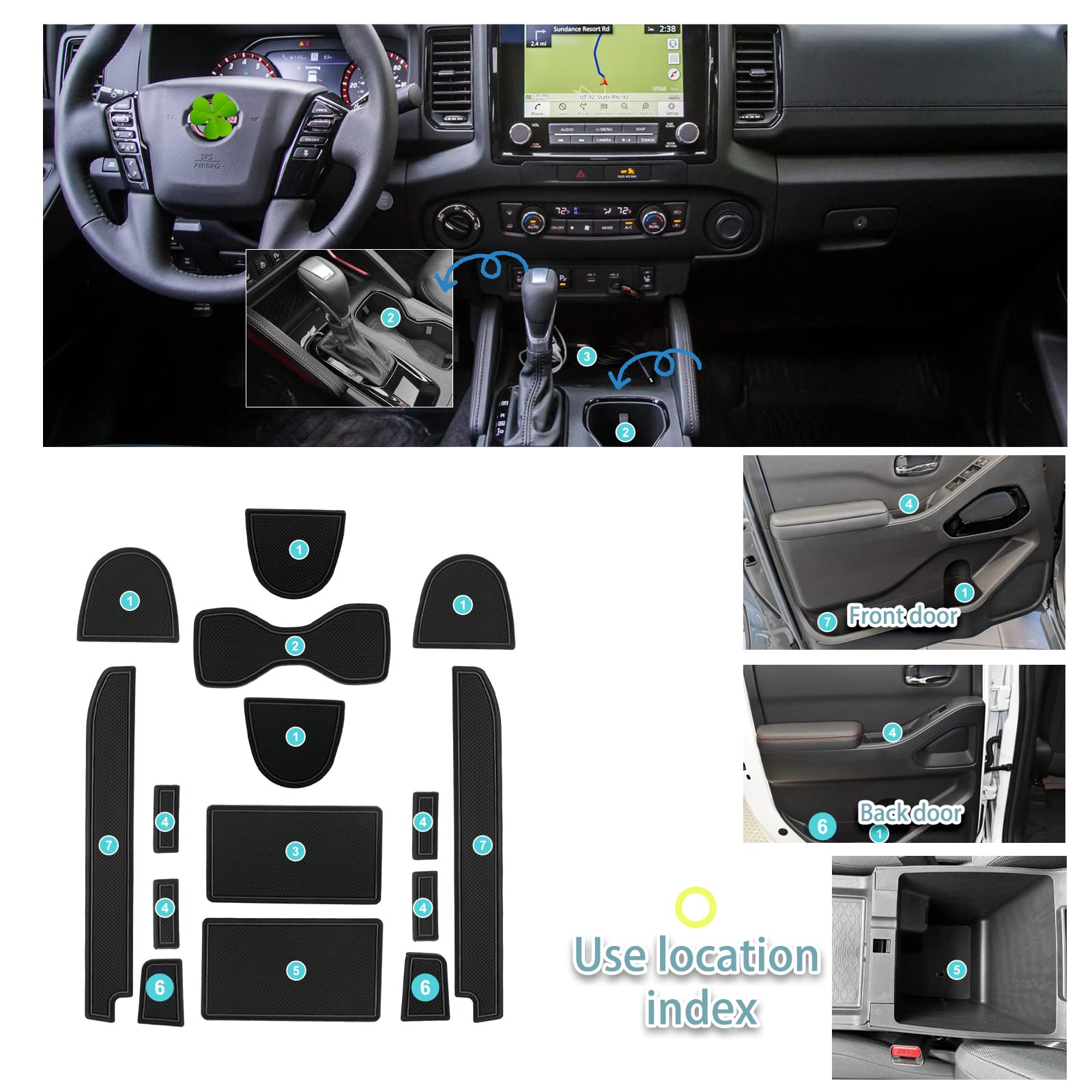 Shaohao For 2023 2024 Nissan Frontier Door Slot Mats 2023 2024 Frontier Accessories, For 2022 2023 2024 Nissan Frontier S/Sv/Pro-X/Pro-4X Pickup Truck Car Gate Slot Pad Frontier 2024 Cup Holder Mats