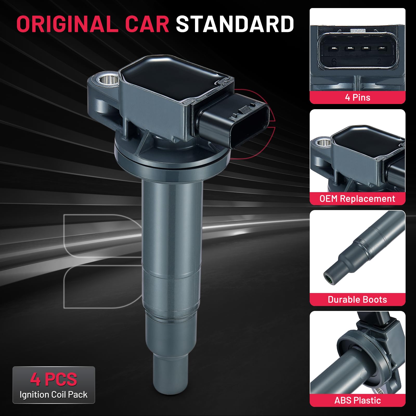 Bdfhyk Ignition Coil Pack Set Of 4 Compatible With Toyota Scion Xa Xb Toyota Echoprius Prius C Yaris 1.3L 1.5L L4, Replacement F