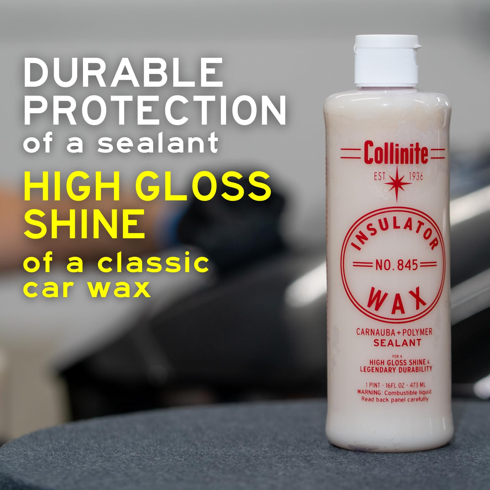 Collinite 845 Insulator Wax - Carnauba+Polymer Sealant, High Gloss, Durable Beading & Long-Lasting Paint Protection for Cars, Bo