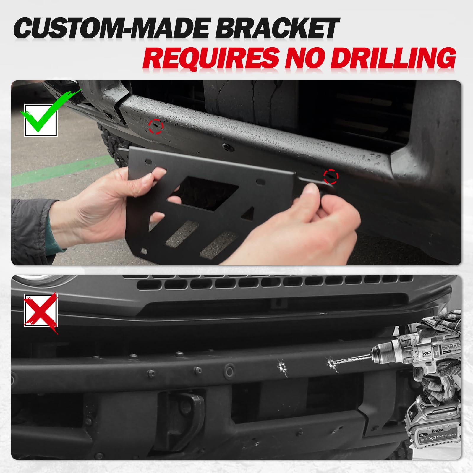 Mabett License Plate Bracket For Ford Bronco 2024 2023 2022 2021 2/4-Door, Iron License Plate Frame For Heavy-Duty Modular Bumpe