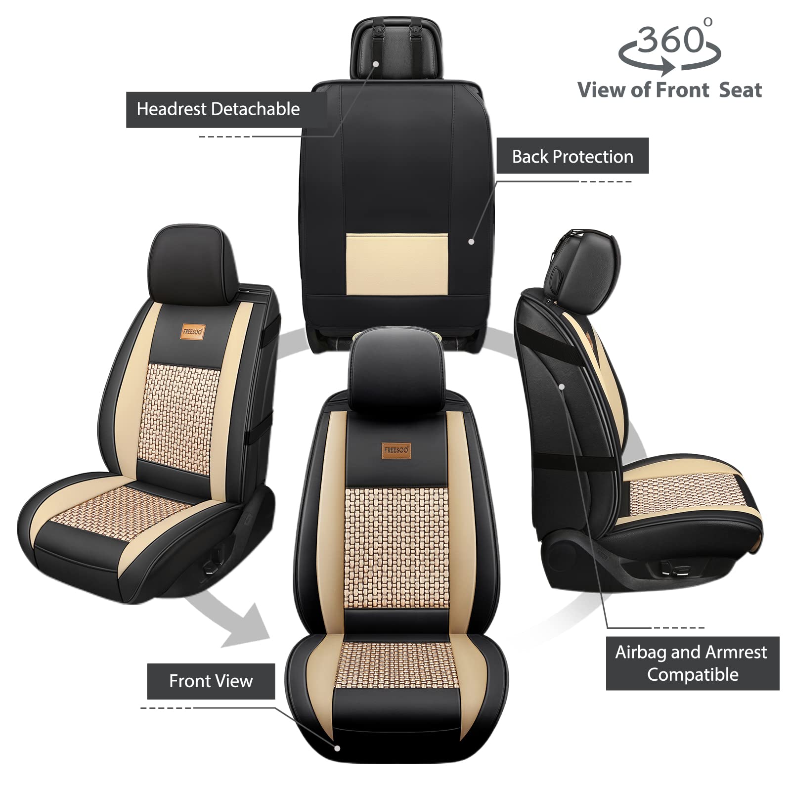 Freesoo Car Seat Cover Full Set, Leather Seat Covers Accessories Waterproof Cushion Universal Fit 5 Seats Sedan Suv Pick-Up Truc