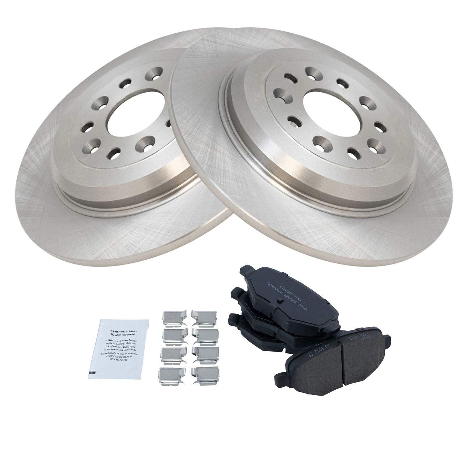 TRQ Rear Brake Pad & Rotor Kit Brake Pads Brake Rotor Ceramic Compatible with 2011-2014 Ford Edge 2011-2019 Explorer 2009-2019 F