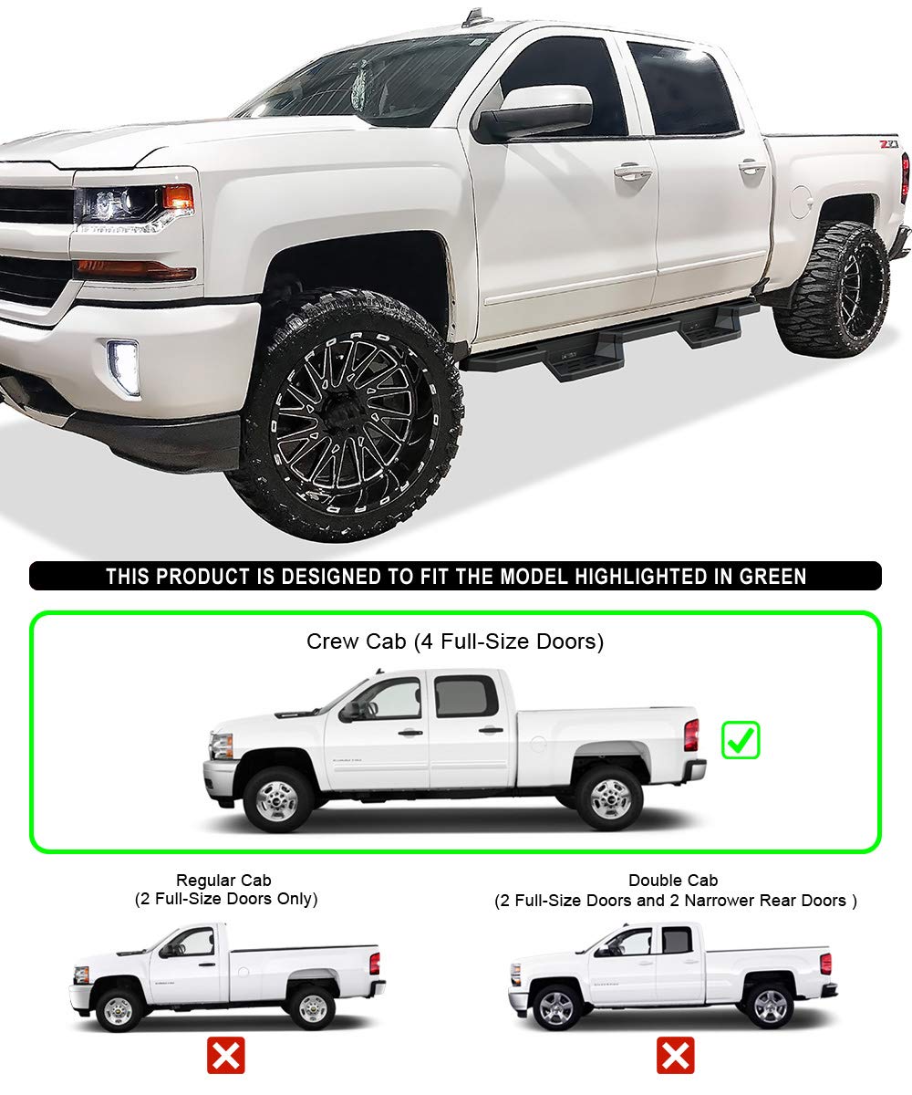 Aps Stainless Steel Pocket Steps Running Boards Side Bars Compatible With Chevy Silverado Gmc Sierra 1500 2007-2018 Crew Cab & 2500 3500 Hd 2019 Crew Cab (Exclude 07 Classic)
