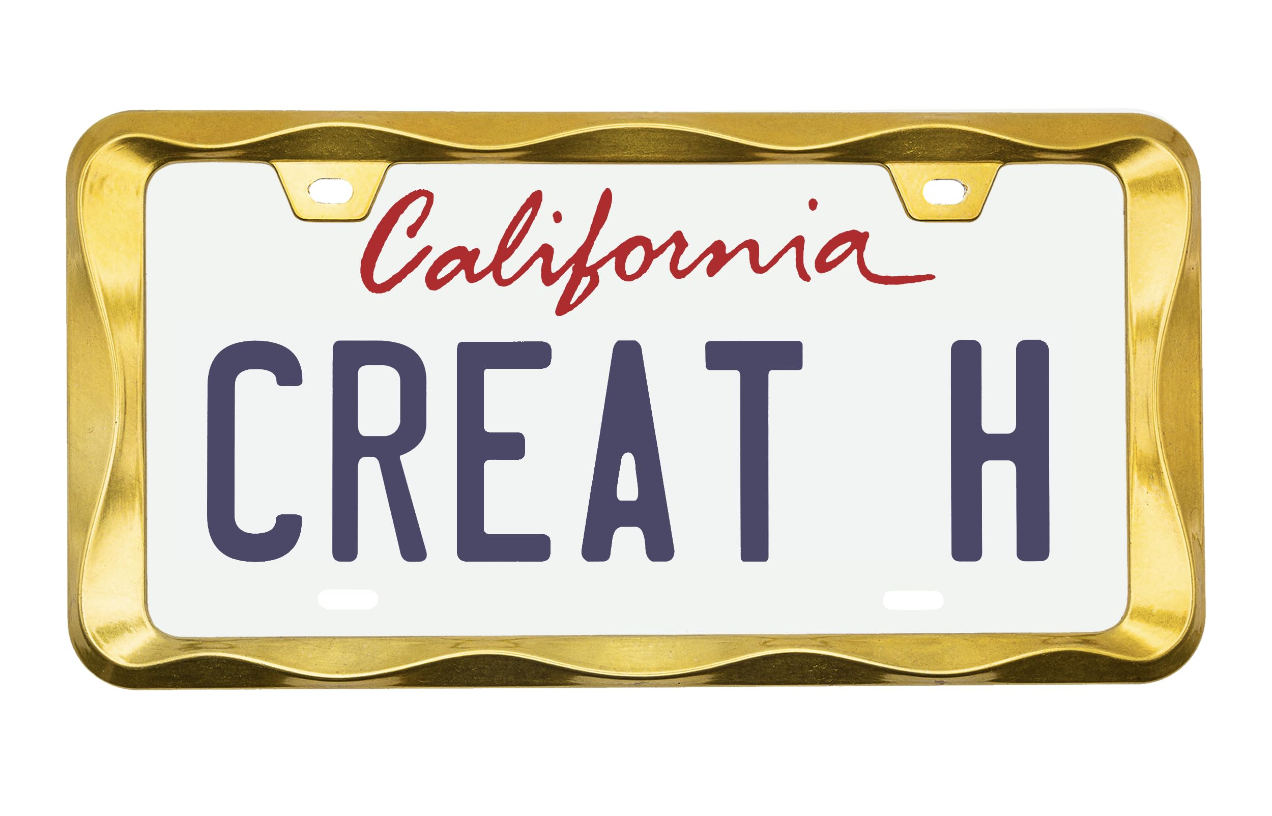 Creathome 3D Curly Wave Pattern Gold License Plate Frame From Pure Zinc Alloy Metal