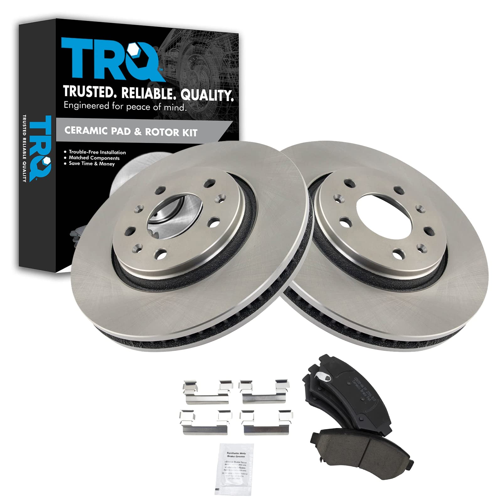 Trq Front Brake Pad & Rotor Kit Brake Pads Brake Rotor Ceramic Compatible With 2003-2004 Cadillac Seville