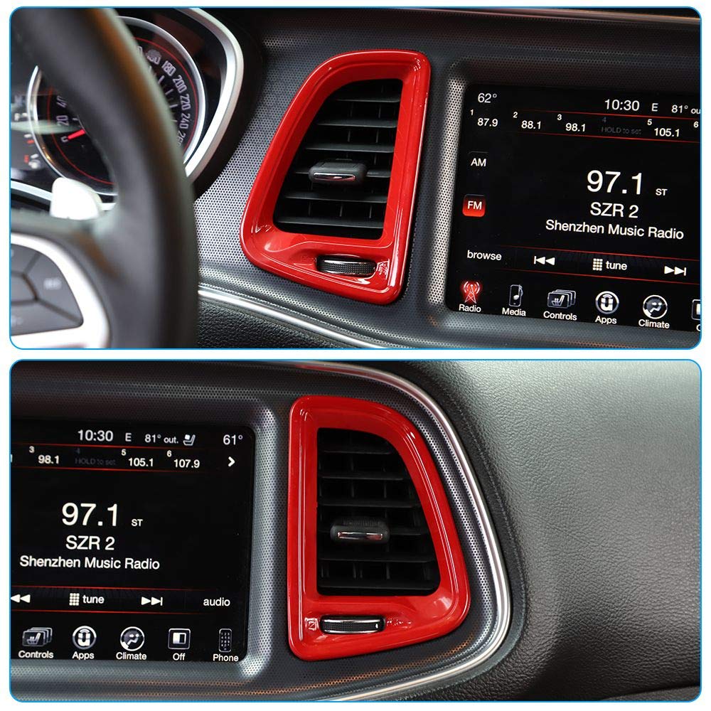 Voodonala For Challenger Center Console Air Condition Outlet Vent Trim Accessories For Dodge Challenger 2015 Up (Red, 4Ps)