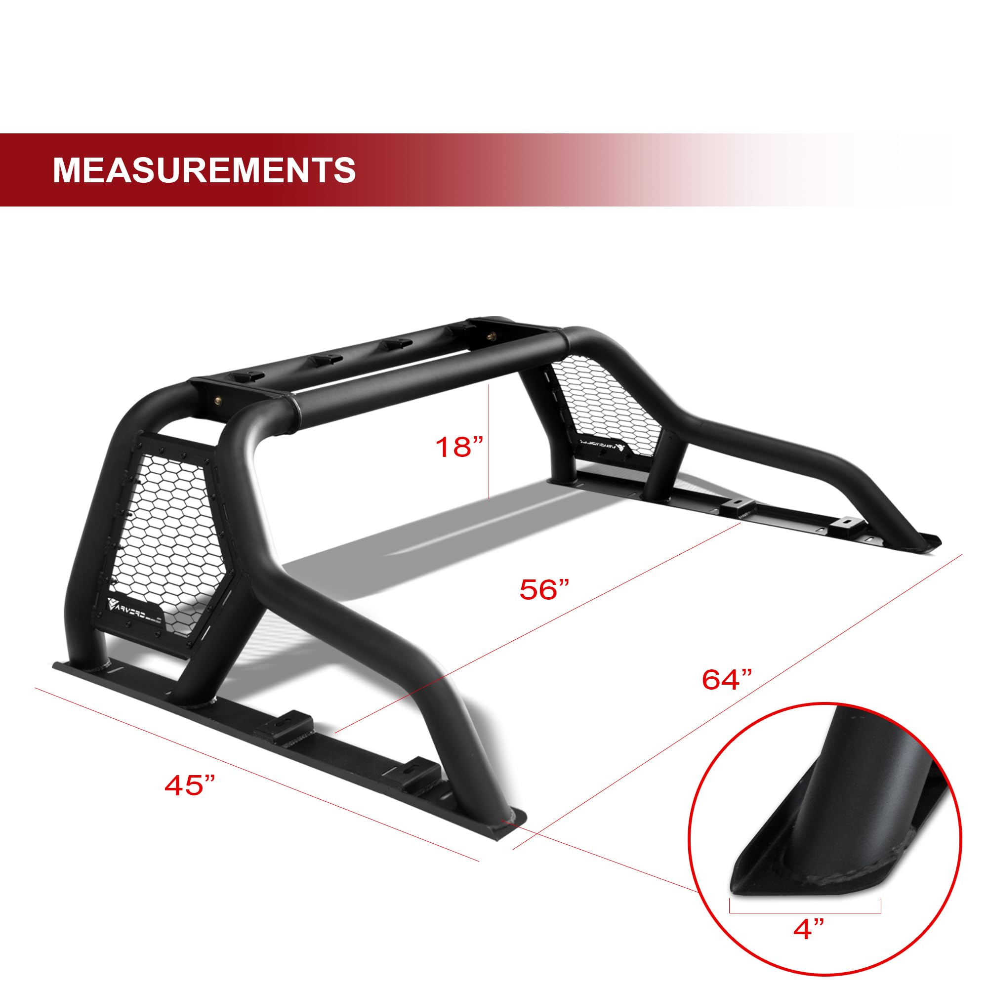 Armordillo Cr1 Roll Bar Style Chase Rack For Mid Size Trucks|Led Light Mounts|Compatible 05-24 Tacoma|15-24 Colorado/Canyon|19-23 Ranger|05-24 Frontier|Cr-1 7180345 Chase Rack|Chase Bar - Matte Black