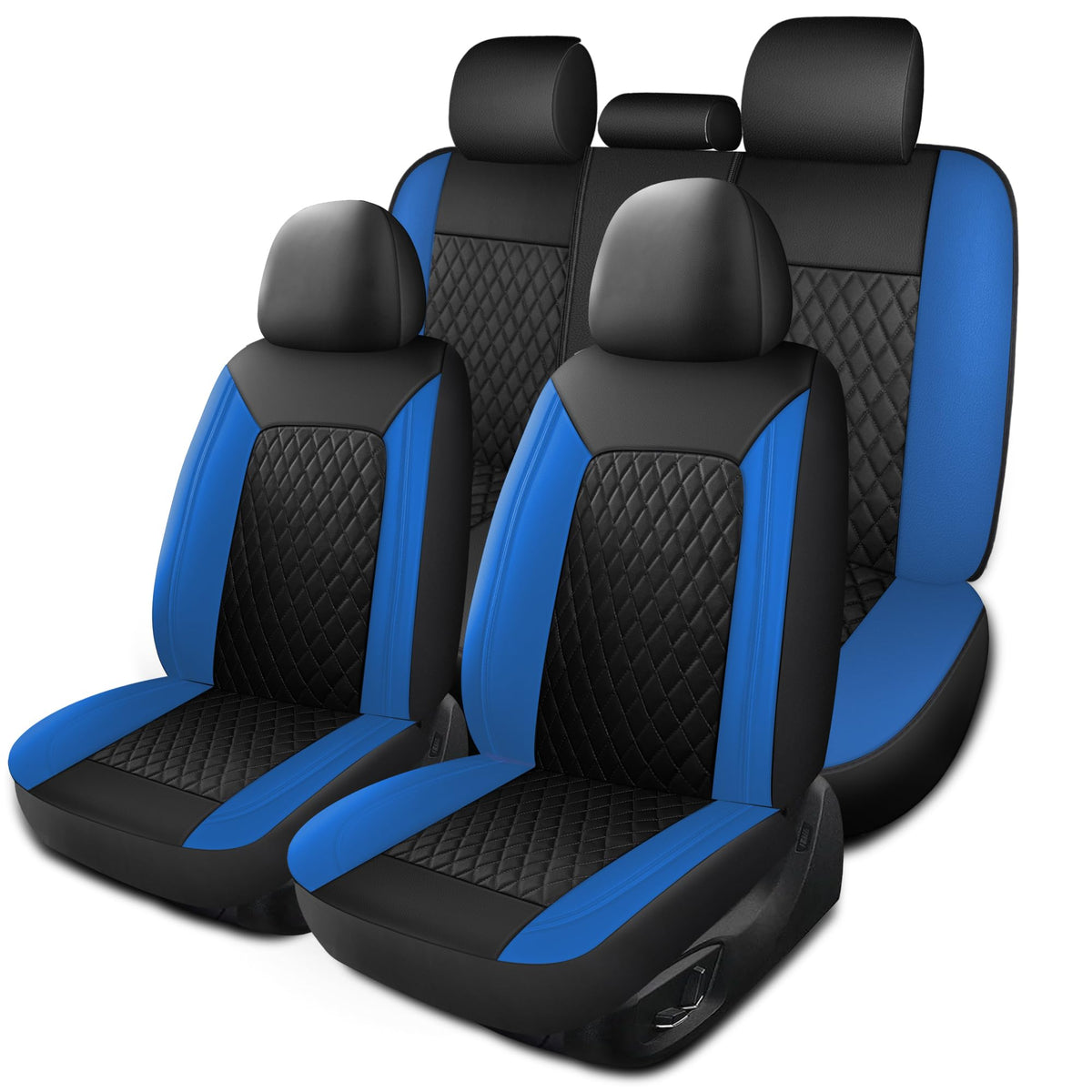 HChengkikz Blue Car Seat Covers,Breathable and Waterproof Seat Cover Full Set,PU Premium Universal Fit Automotive Airbag Compati