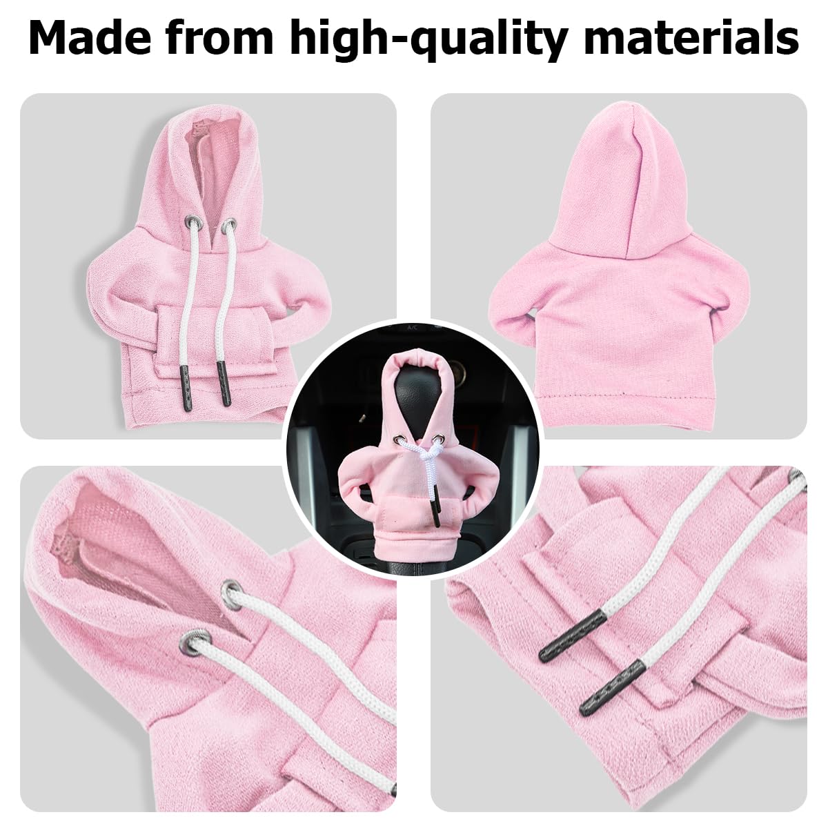 Belomi Car Gear Shift Cover, Fashionable Hoodie Automotive Gear Shift Knob Protector, Mini Sweater Shirt Gear Shift Knob Cover, Universal Car Decor Accessories (Pink)