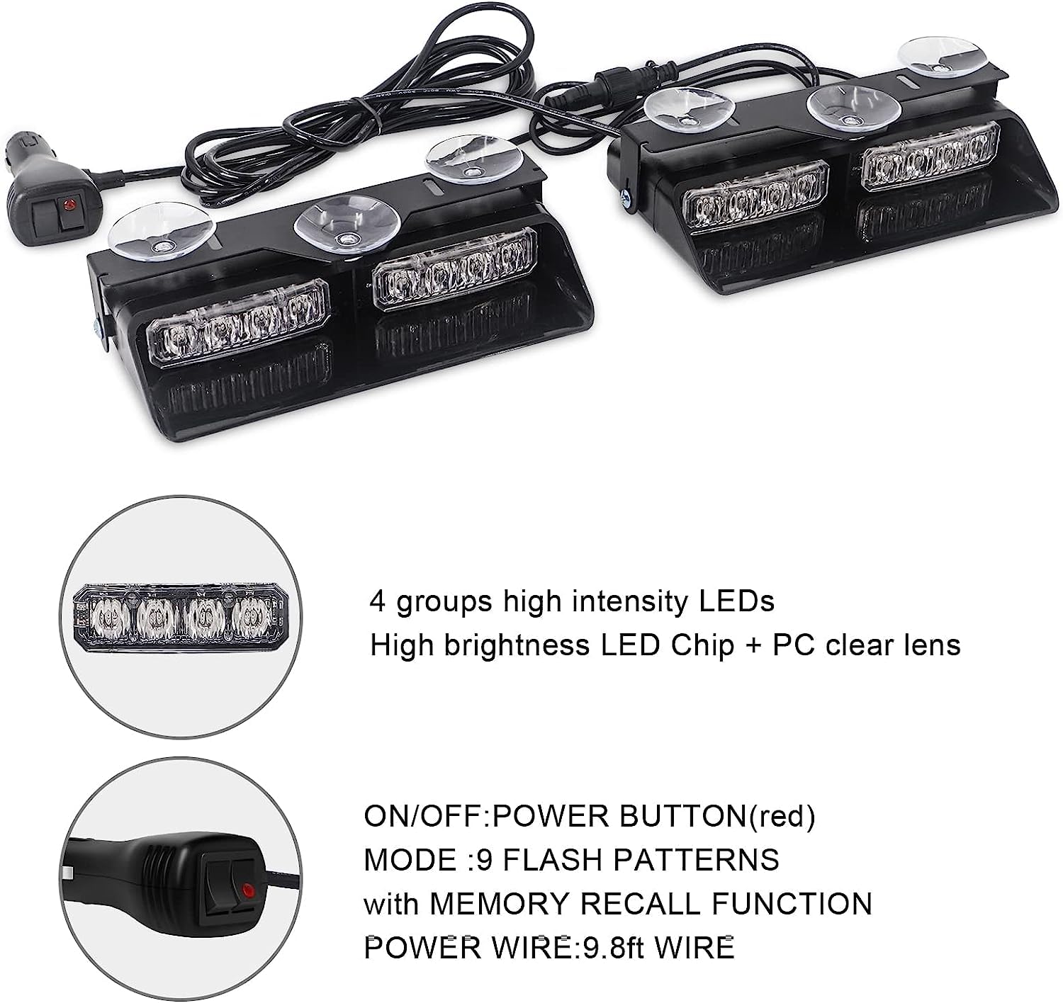 Xridonsen 2 In 1 Emergency Dash Strobe Lights Purple White Interior Front/Rear Windshield Lights Hazard Warning Safety Flashing