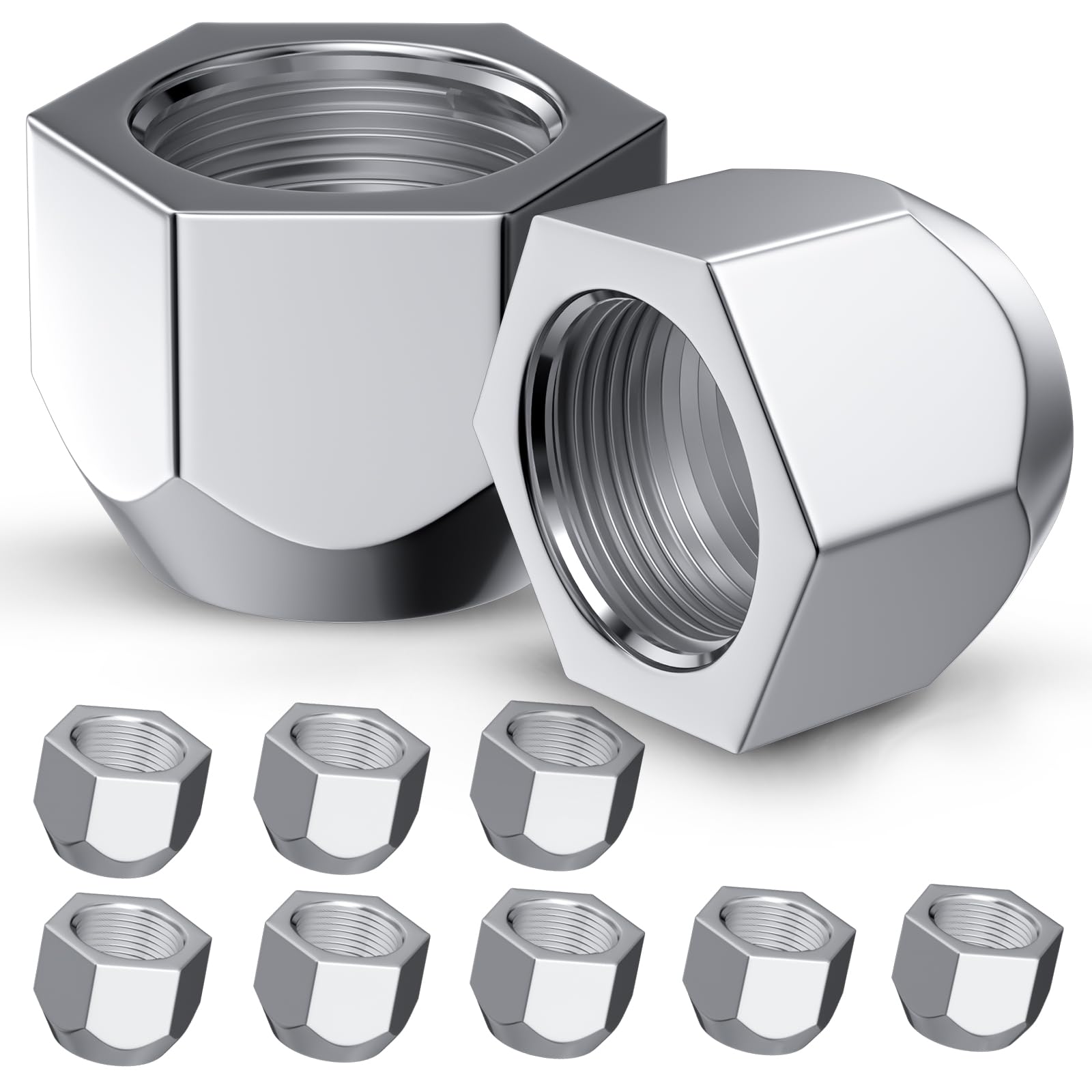MIKKUPPA 10 PCS 1/2-20 Chrome Trailer Lug Nuts, 1/2-20 Thread, 21mm Hex, 16mm Length, Open Bulge Acorn Style, 12 Month Warranty