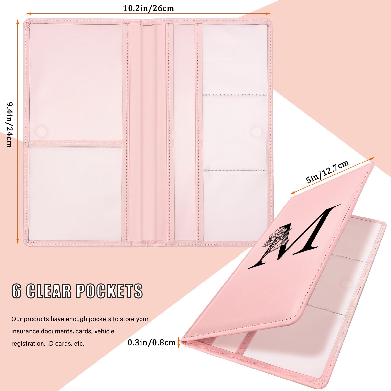 Yeecase Car Registration And Insurance Holder, Car Document Holder With Closure, Pink With Letters Wallet Case Auto Vehicle Car