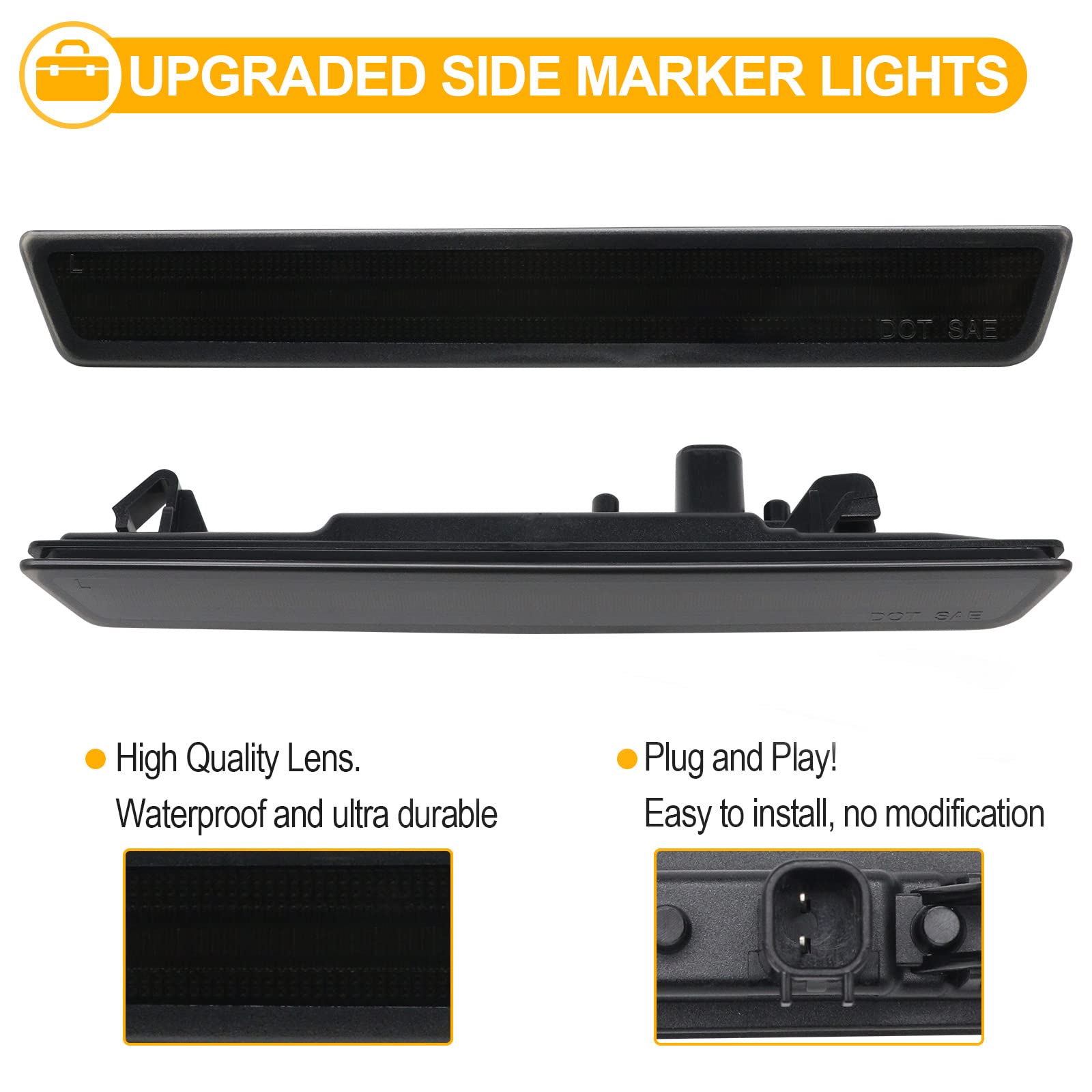 R&F Auto 4Pcs Led Amber Red Side Marker Lights For Challenger 2015-2023, Smoked Lens, Replace Oem#: 68195788Ab, 68195797Ab