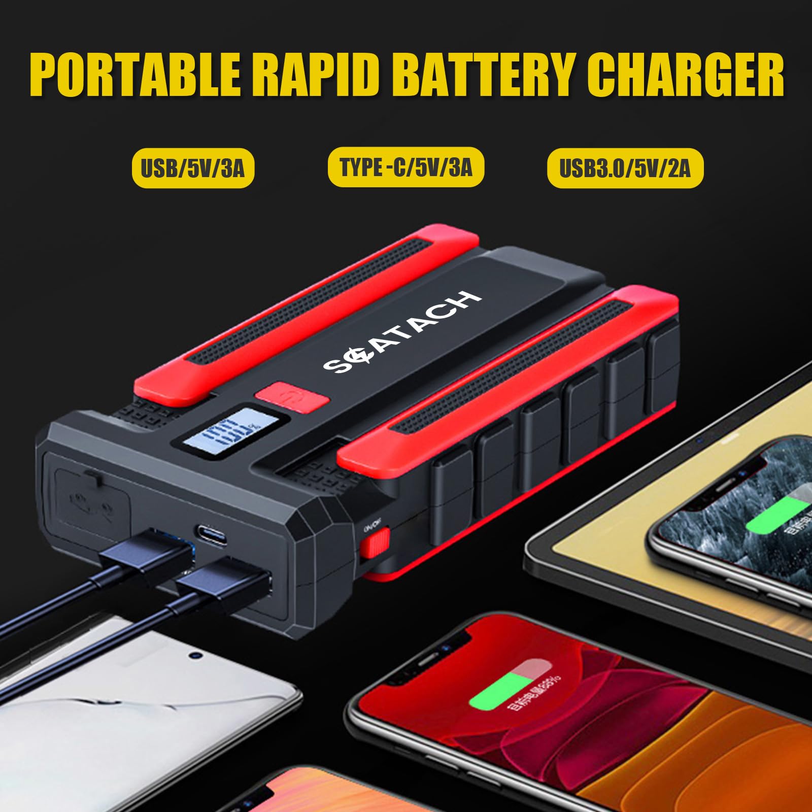 Scatach 002 5000A Car Battery Jump Starter,12V Jump Starter Battery Pack (Up To 14.0L Gasoline And 12.0L Diesel Engine), Portabl