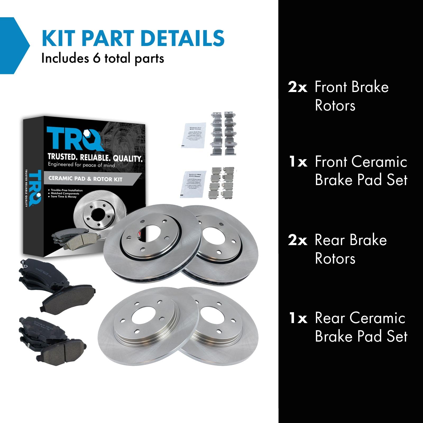 Trq Front & Rear Posi Ceramic Disc Brake Pad & Rotor Kit For Chrysler Dodge Ram