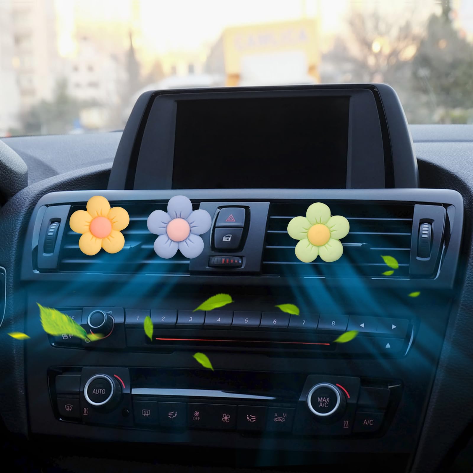 Cute Car Decor Interior Aesthetic Accessories For Women 6Pcs Girly Flower Cars Air Freshener Vent Clips For Girls Pink/Purple/Bl