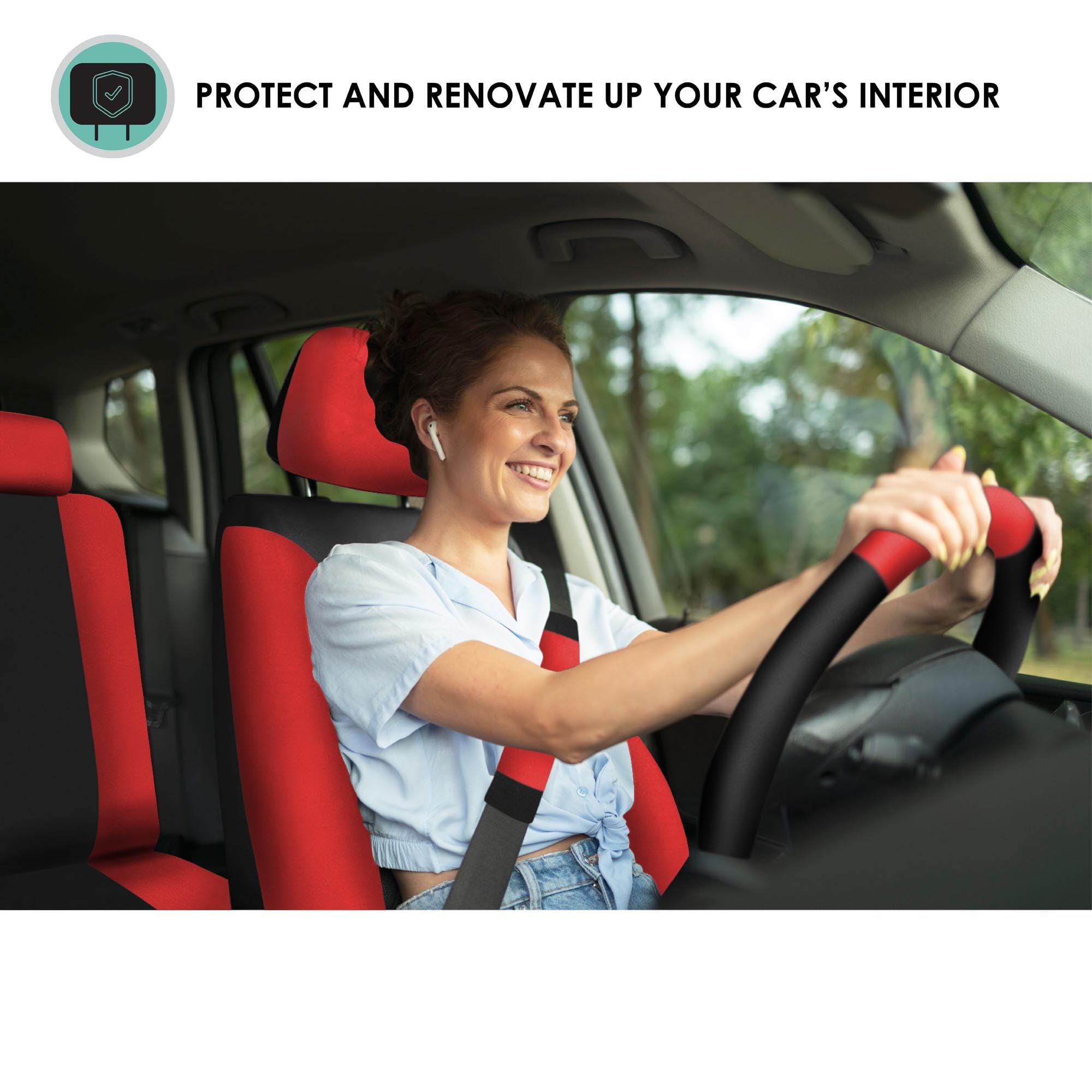 Fh Group Car Seat Covers Full Set Cloth, Universal Fit Combo, Automotive Covers, Low Back Front Airbag Compatible,Split Bench Re