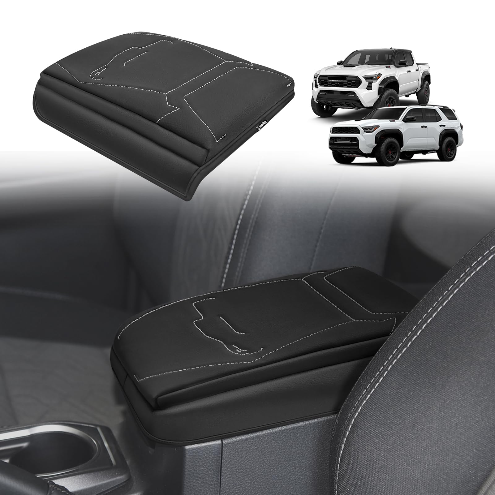 Muslogy Center Console Armrest Cover Compatible With 2024+ Toyota Tacoma 2025+ 4Runner Accessories Armrest Lid Protector Vegan L
