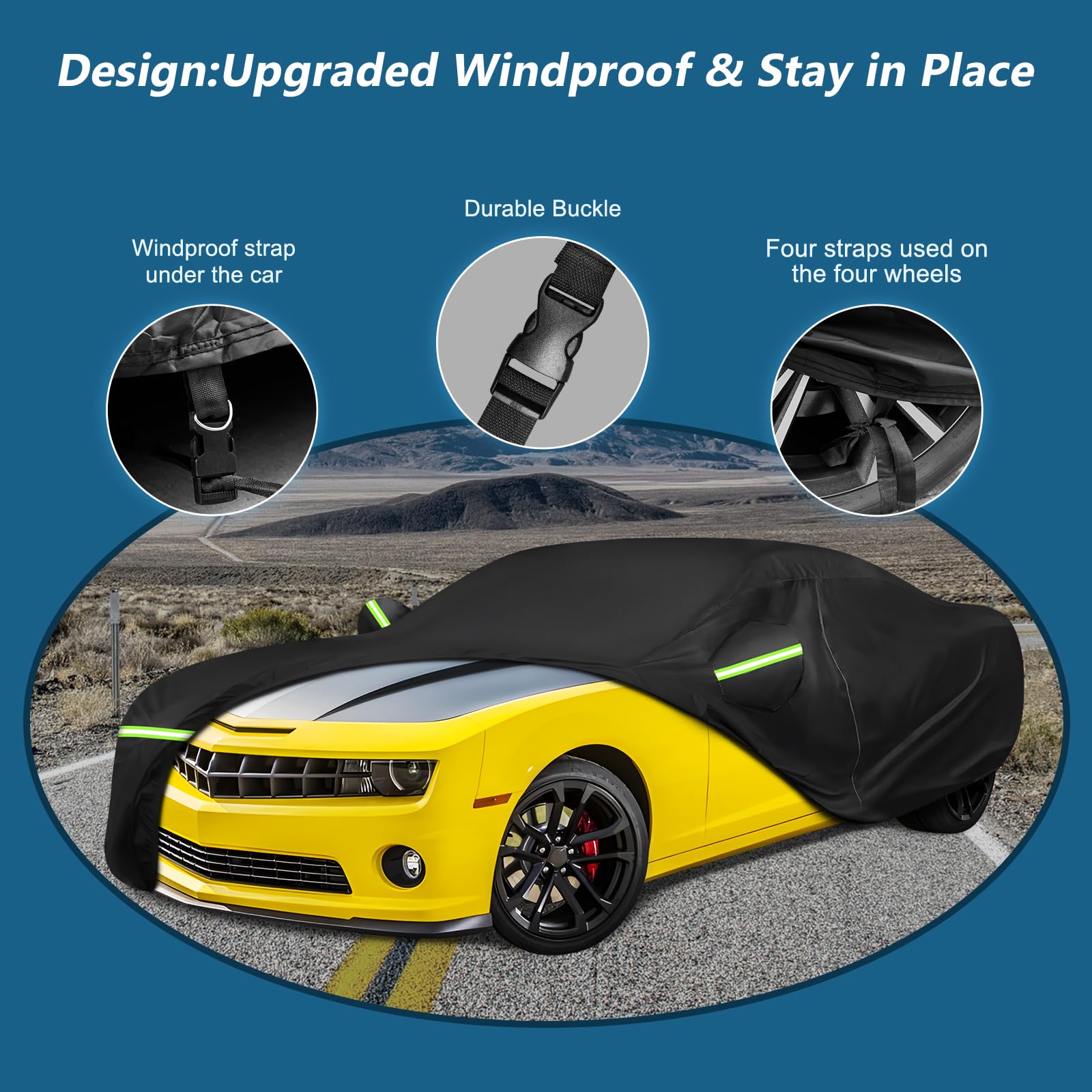 for Camaro Full Car Cover 2010-2025 All Weather, Outdoor Car Covers with Zipper and Soft Cotton Lining, Windproof Heavy Duty Wat