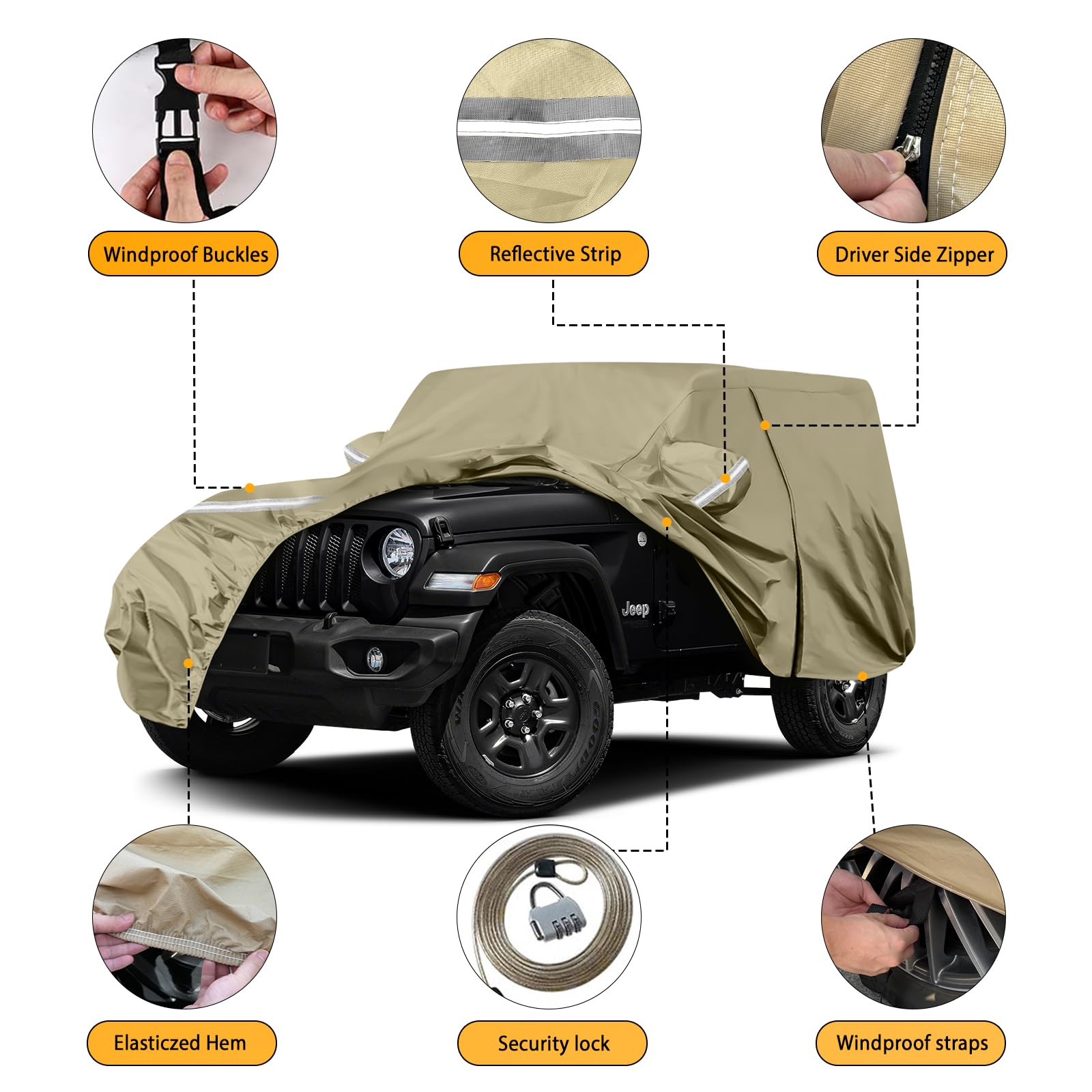 Waterproof Car Covers Replace for 2007-2025 Jeep Wrangler 2 Door, Multilayer Heavy Duty with Cotton Liner All Weather Car Cover