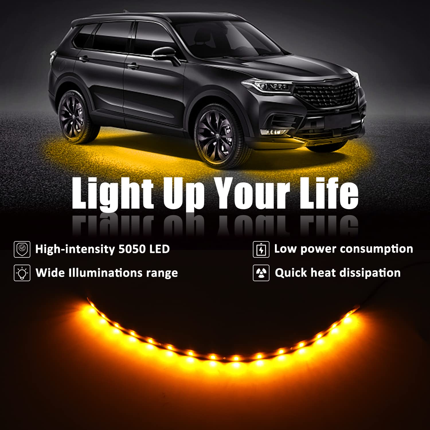 Xtauto Yellow 12V 15 Led 30Cm Car Flexible Waterproof Underbody Light Strip Pack Of 20